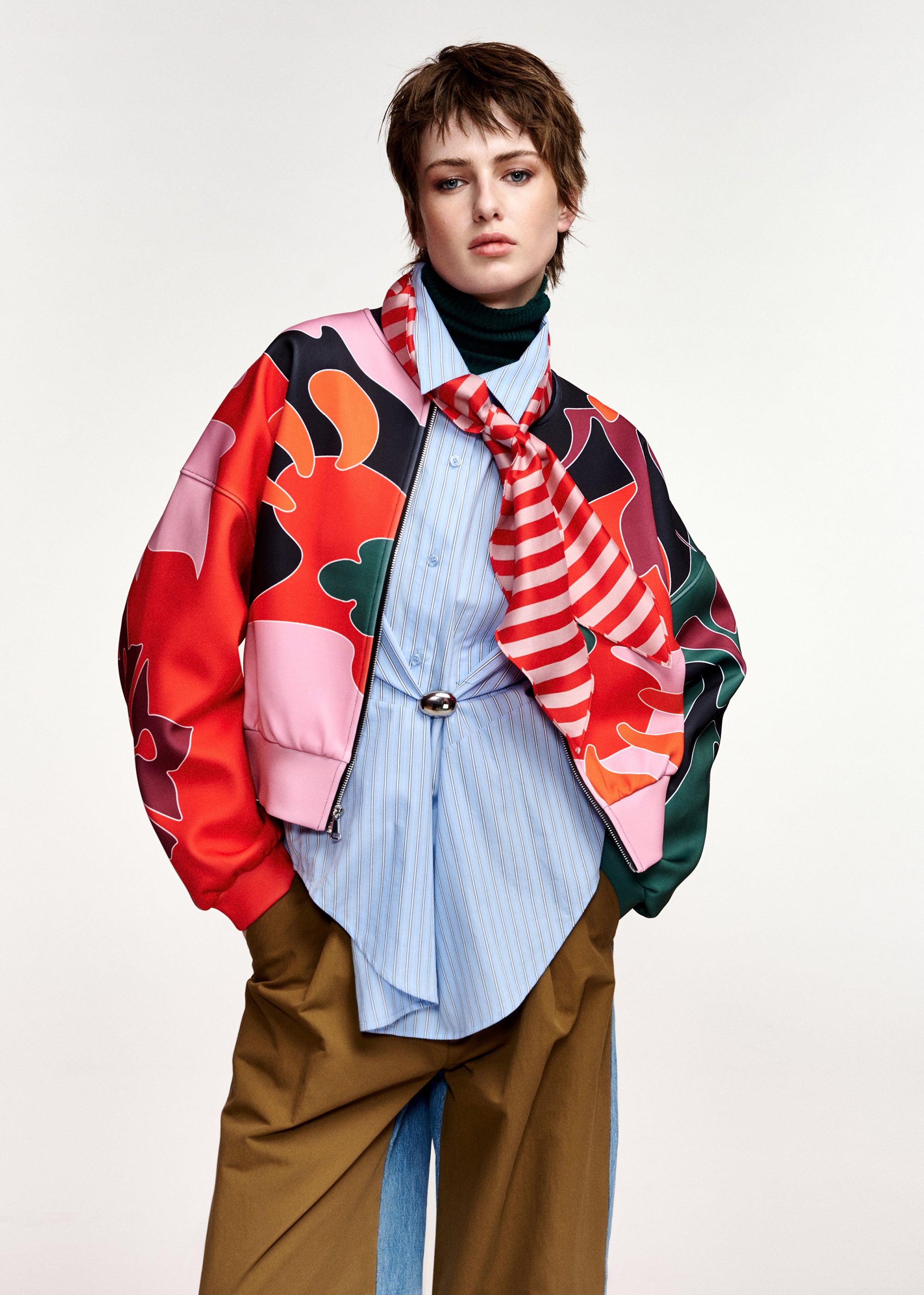 essentiel antwerp red kiva placed print bomber casual wear 