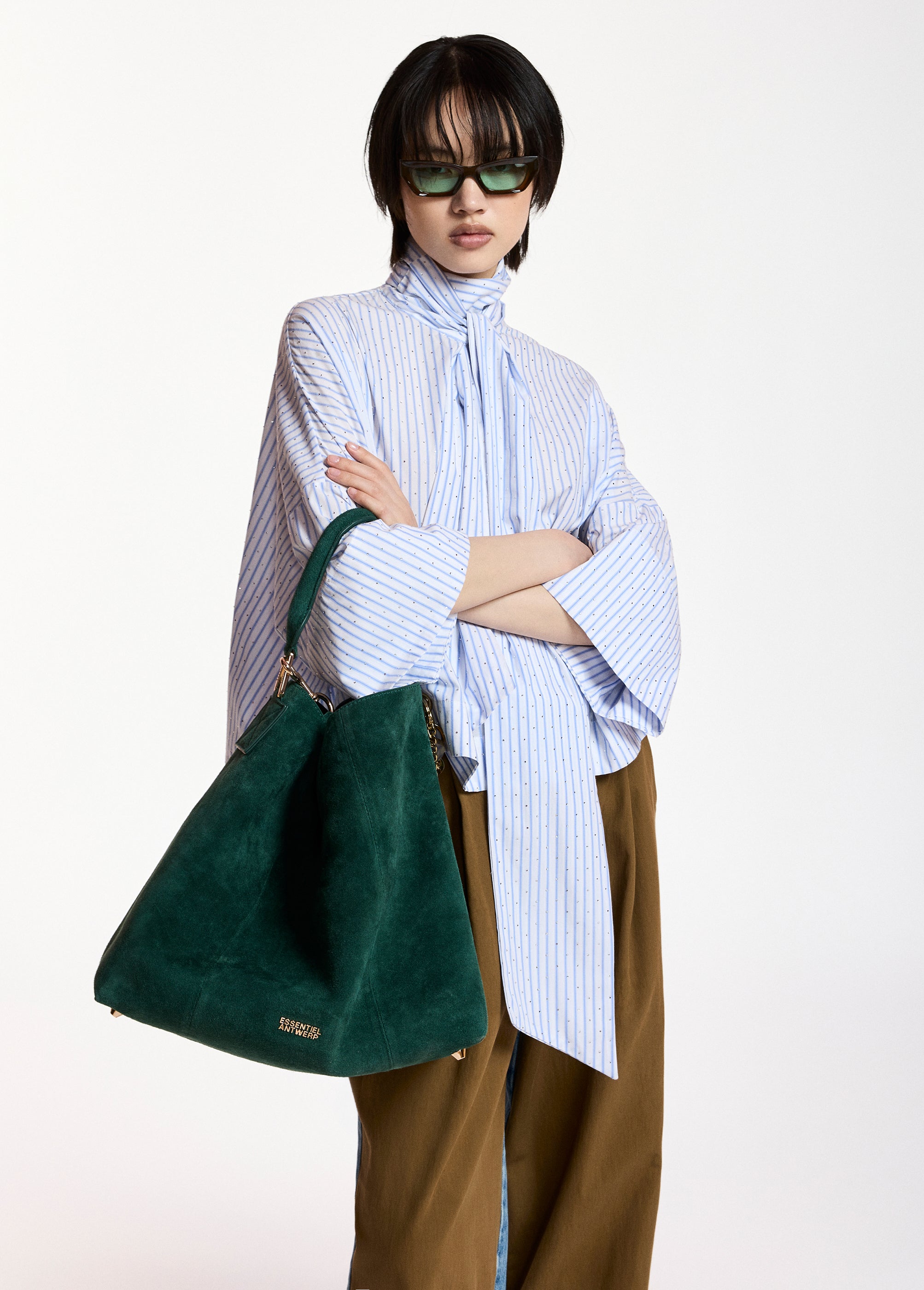 essentiel antwerp white kefir pussy bow tie top blouse work wear 