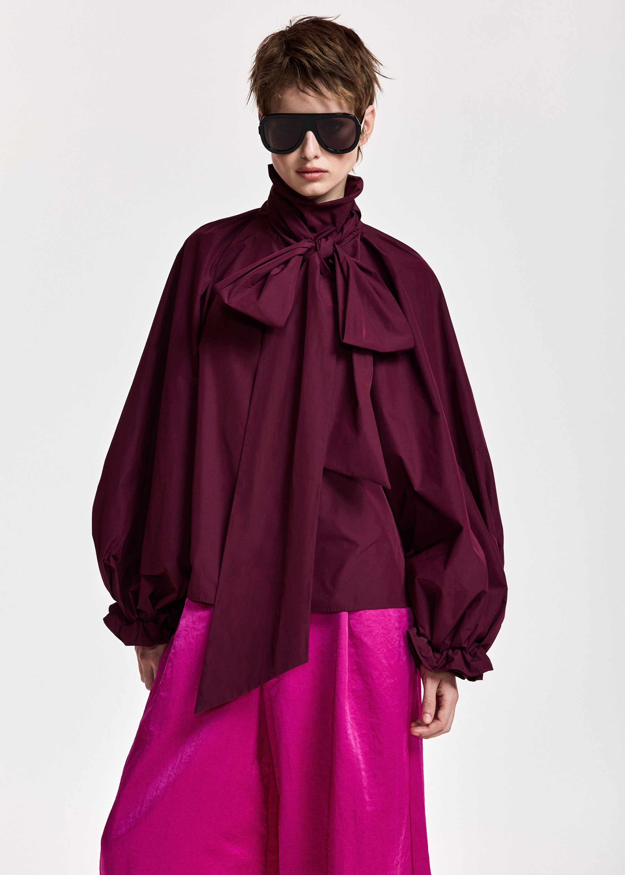 essentiel antwerp wine keily pussy bow tie top