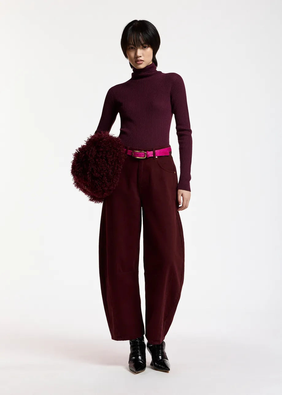 essentiel antwerp wine kokos colour denim barrel leg