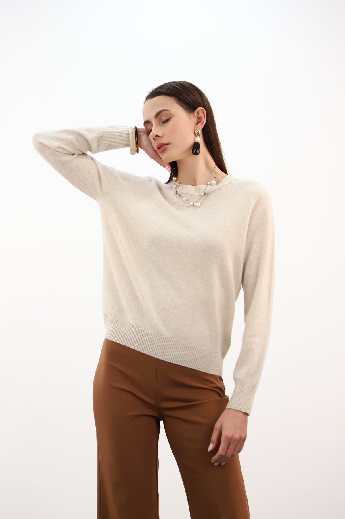 estheme beige round neck sparkle knit