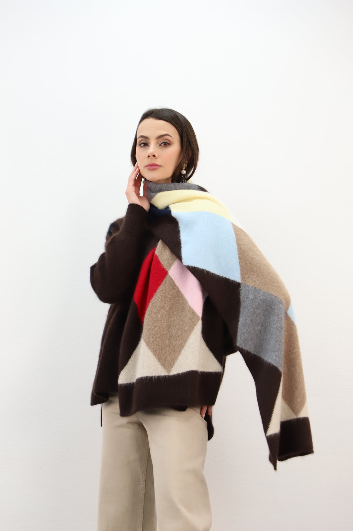 estheme raccoon multicolour diamond pattern scarf
