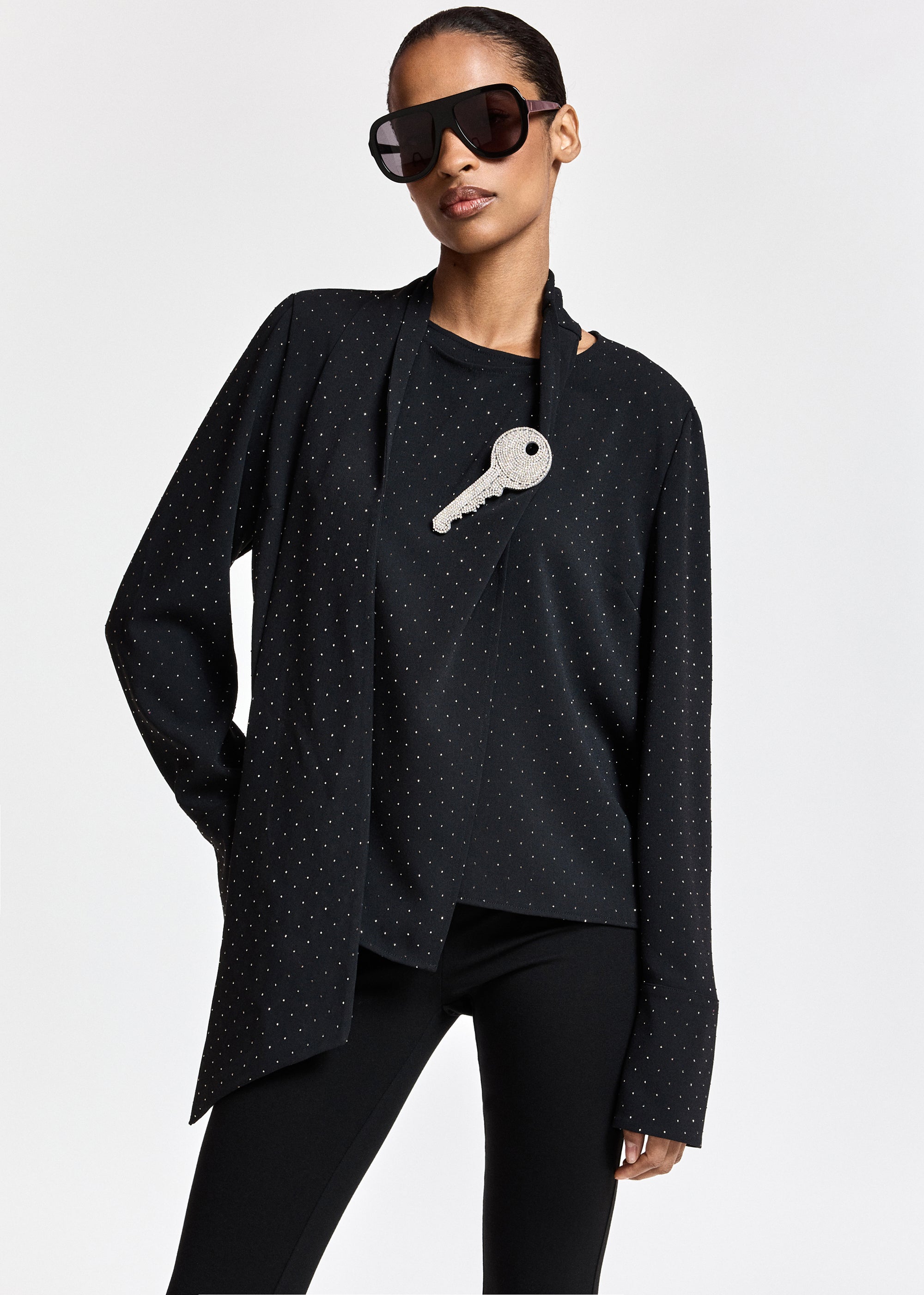 essentiel antwerp kalanchoe black rhinestone-embellished draped going out top 1