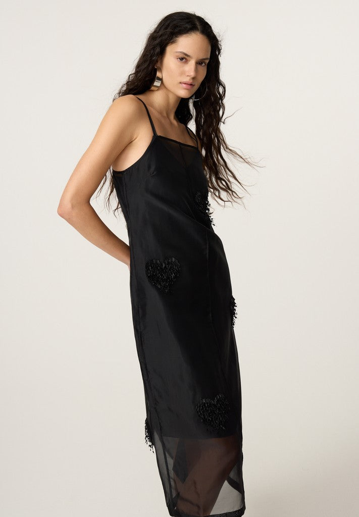 fabienne chapot black marl strappy beaded dress
