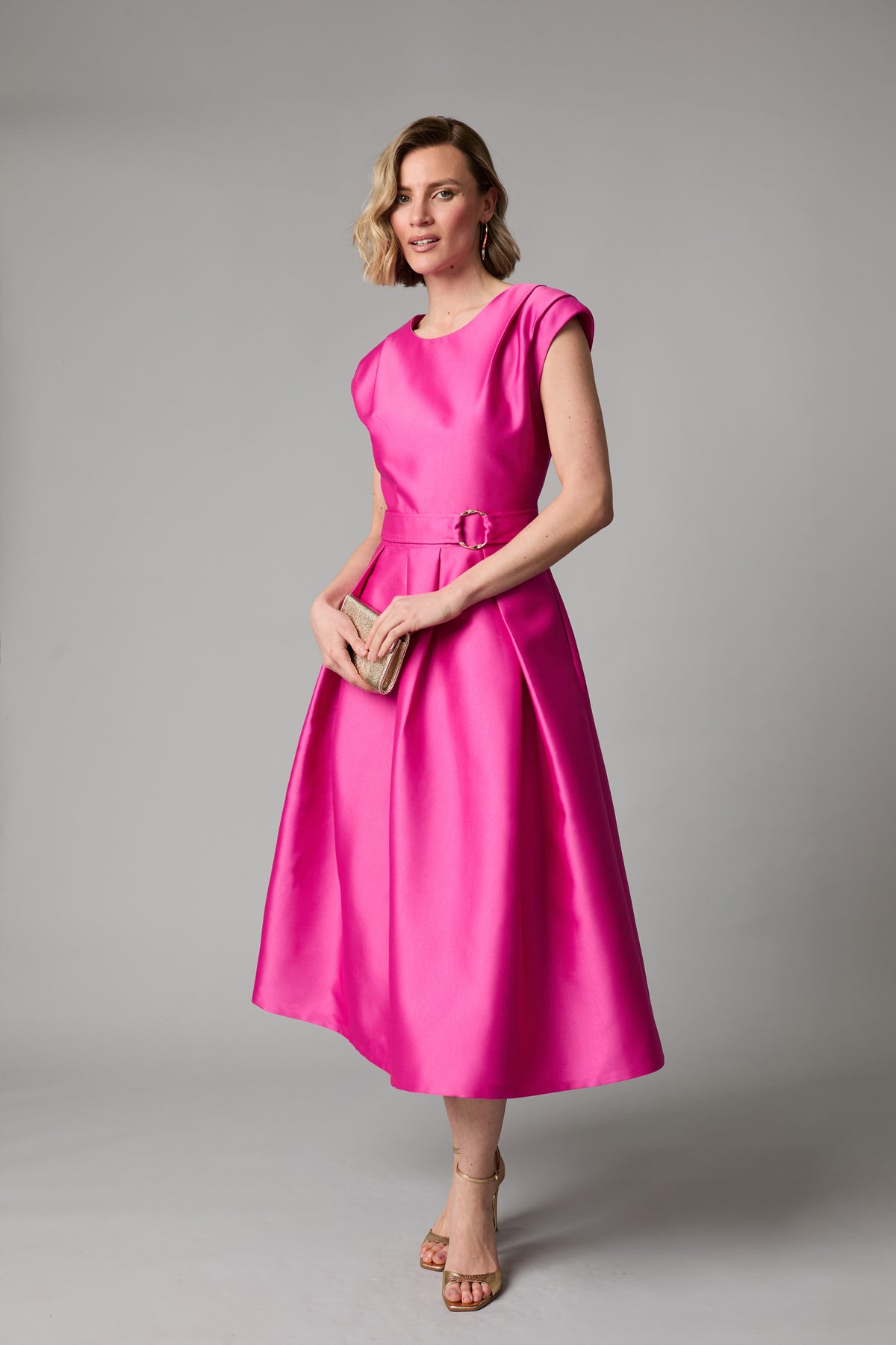 887B/142 fee g pink grace pleasted shoulder dress