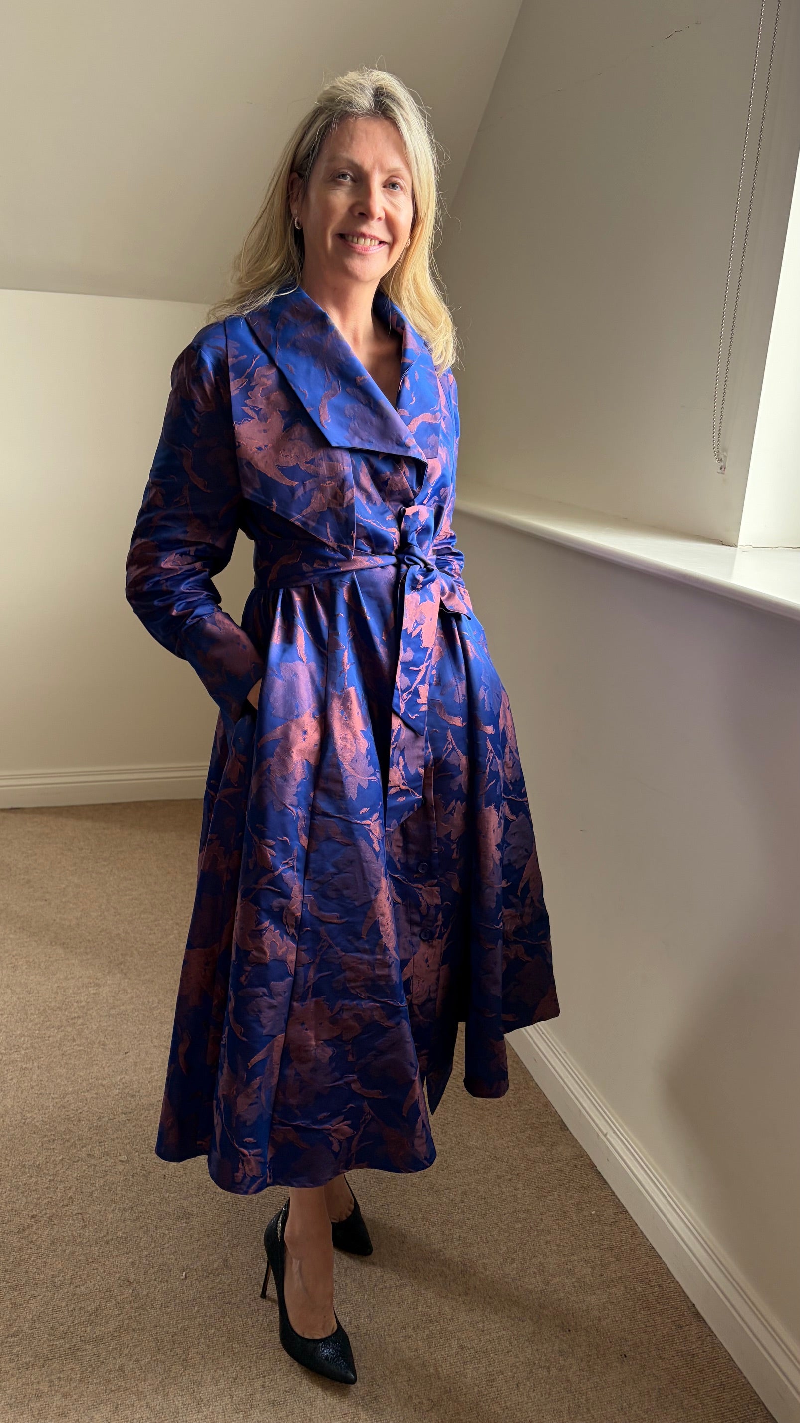 BIZE BLUE TAFFETA COAT DRESS BZ2196 226