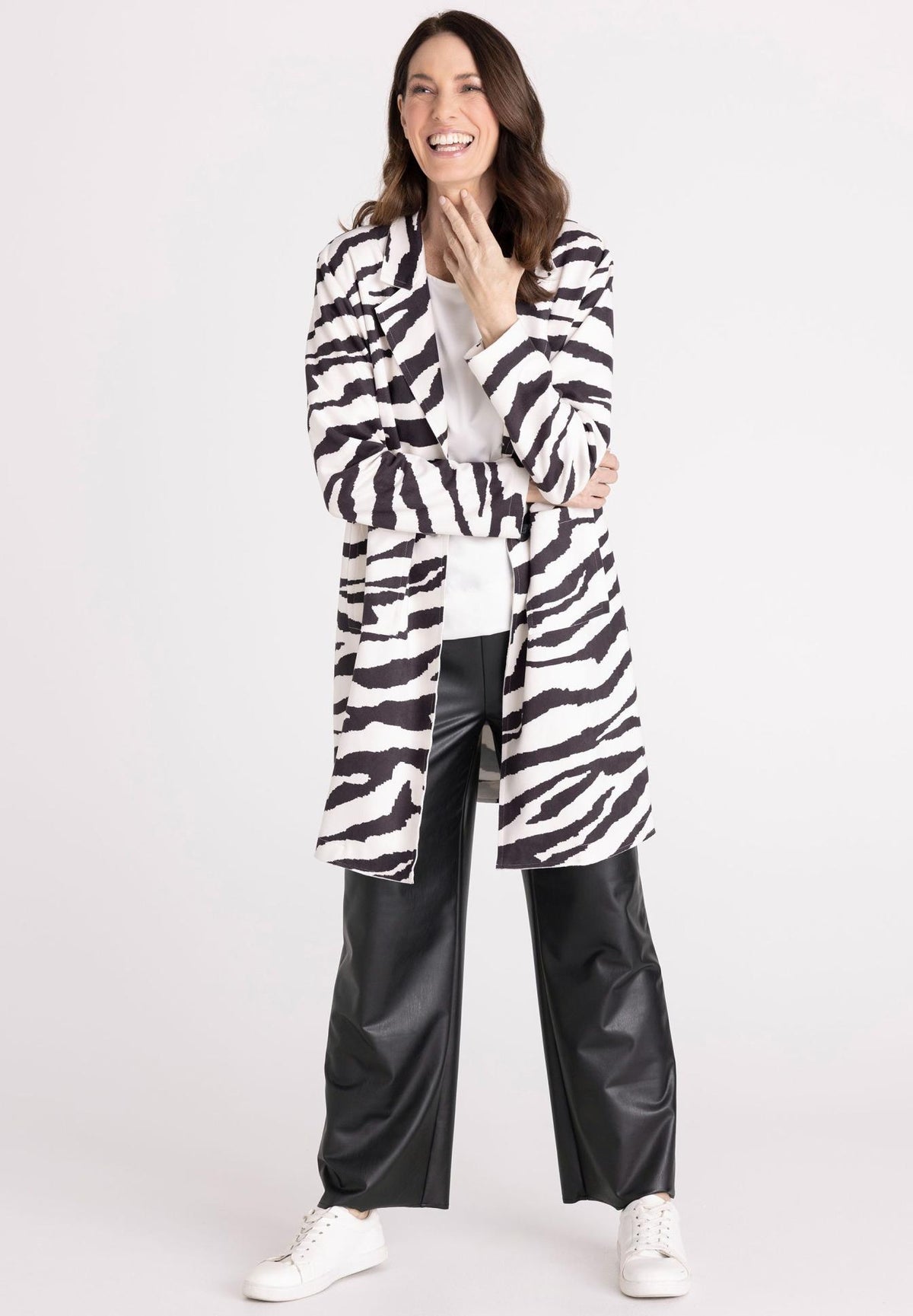 108351 frank wilder long zebra print blazer coat
