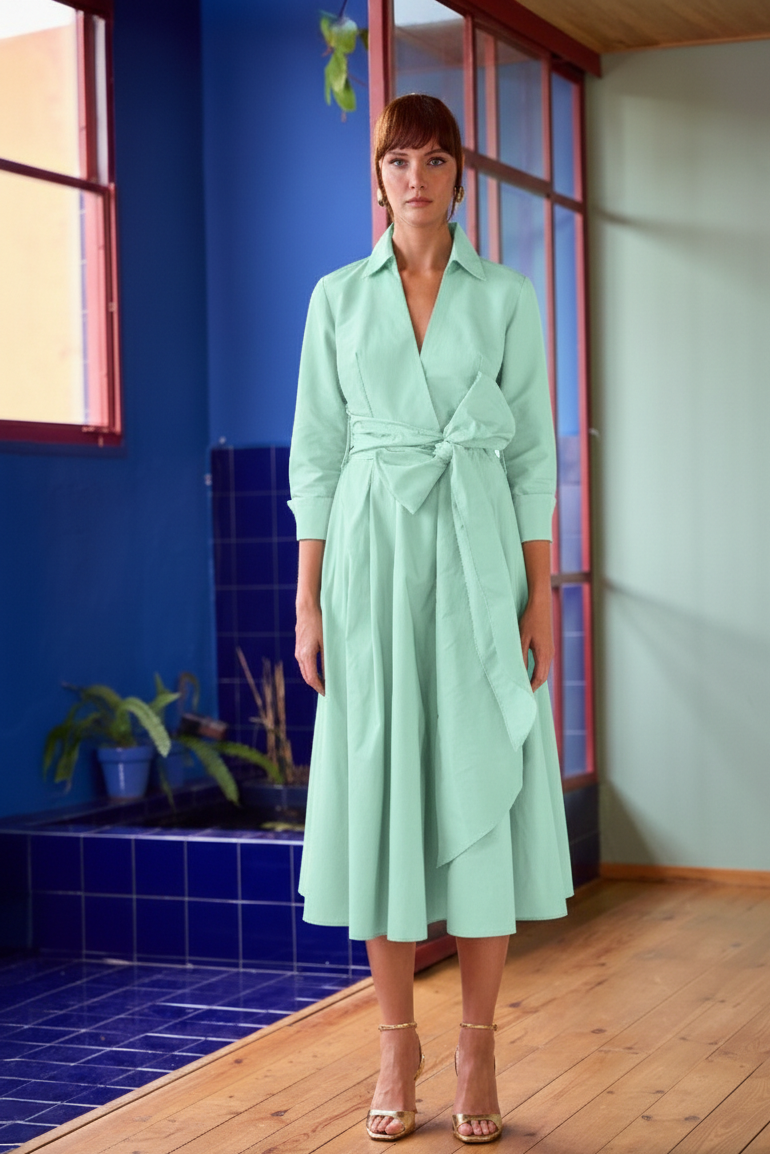 CARLA RUIZ MINT TAFFATA MIDI DRESS 152502 126