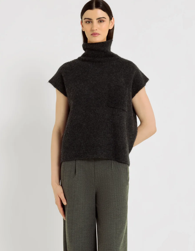 hana san edgar anthracite short sleeve knit polo neck