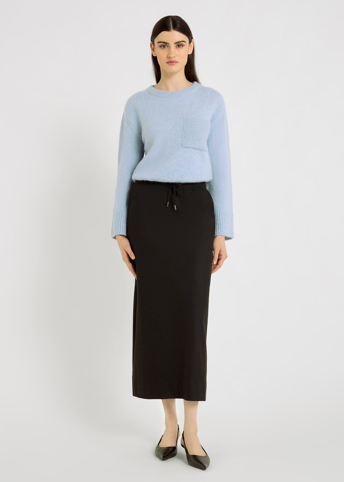 HANA SAN Blue Knit BEN hana san blue knit round neck sweater with pocket ben