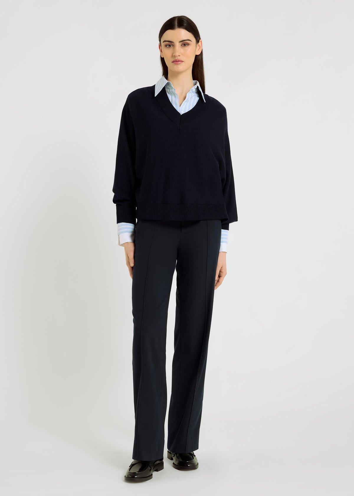 john hana san navy knit with batwing sleeves and slit at the back sweater