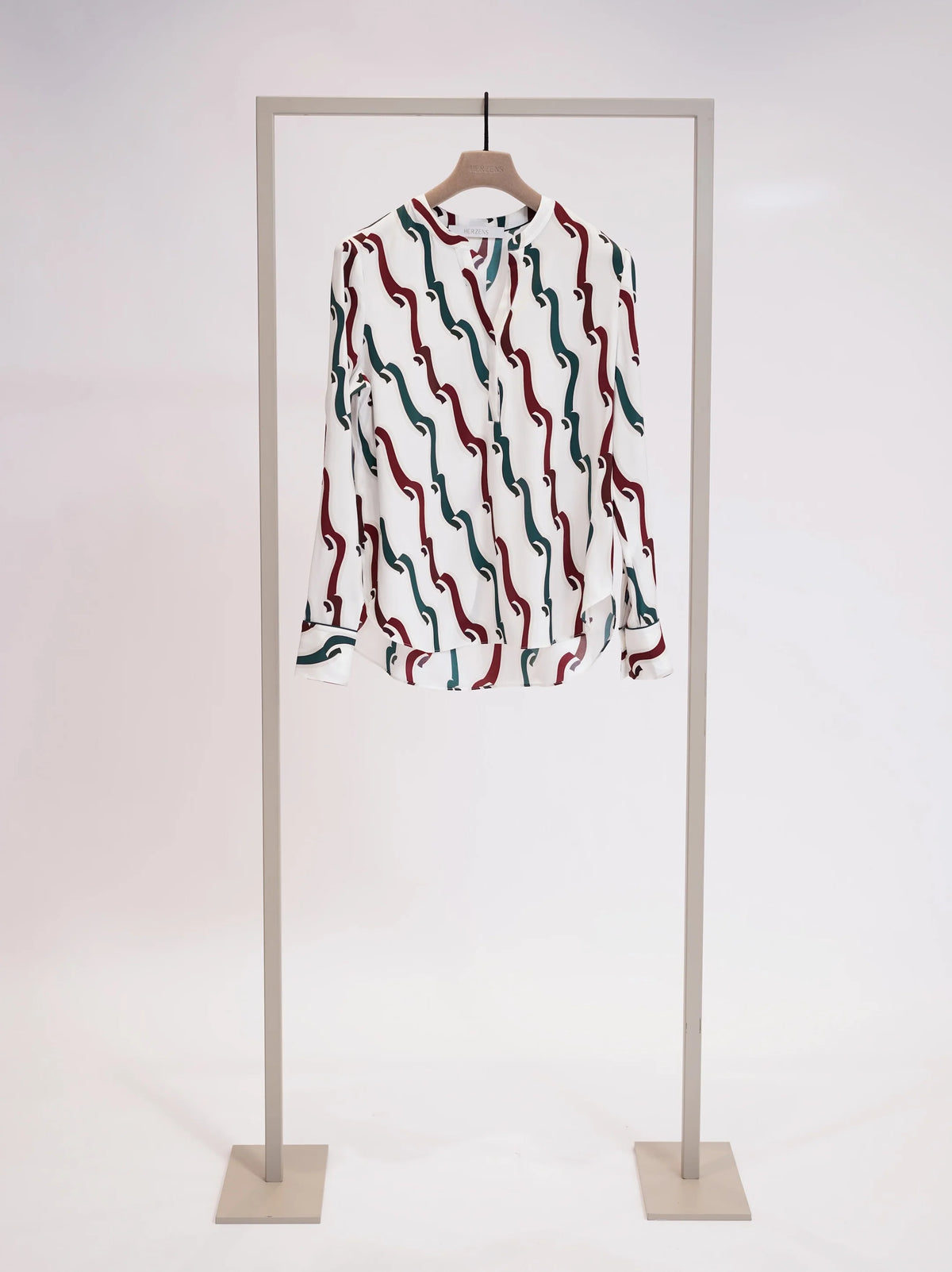 HERZENS ANGELEGENHEIT FOREST GREEN, burgundy and white silk blouse shop Macbees Killarney