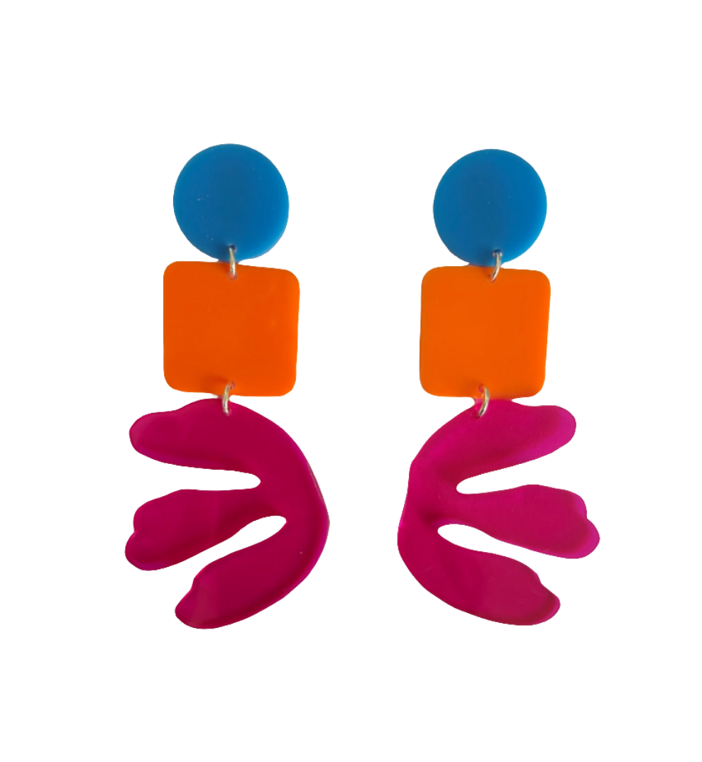 CAPULET & MONTAGUE FLEUR BLUE ABSTRACT SQUARE EARRINGS 225