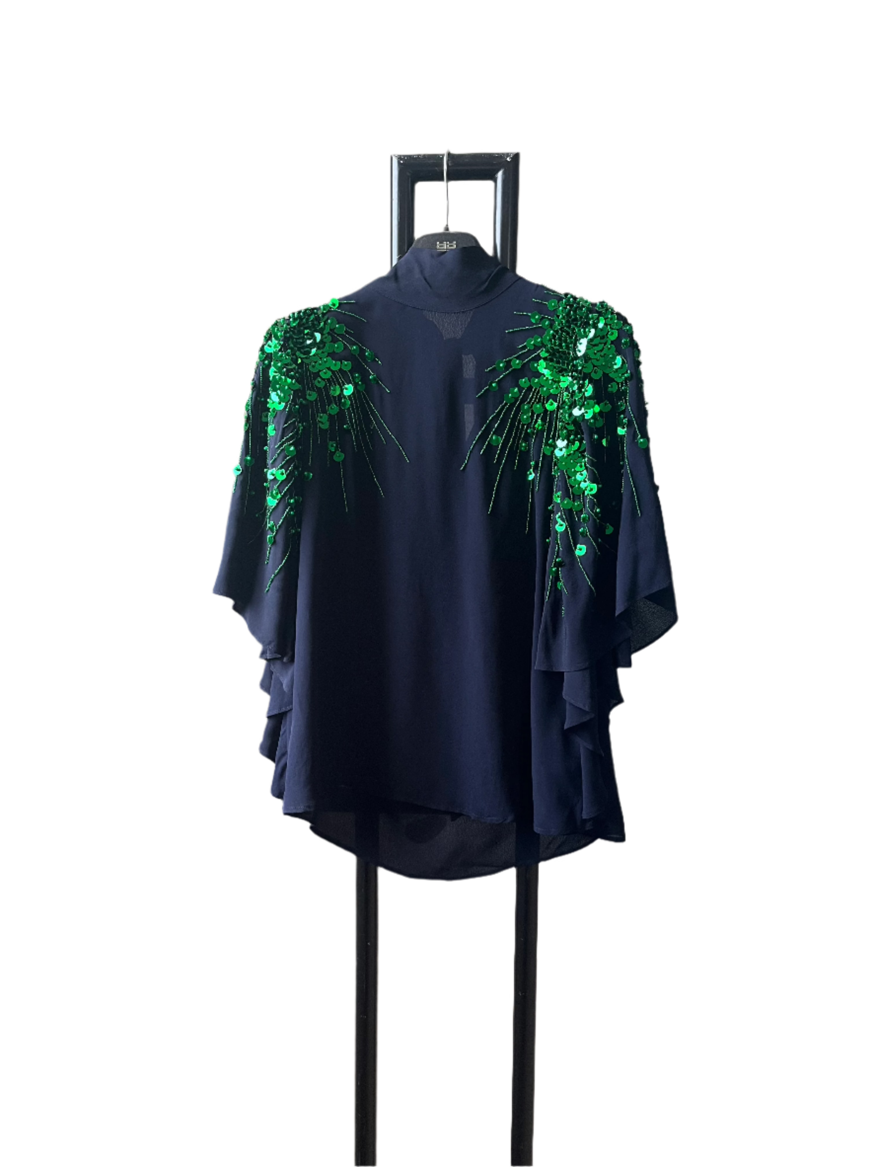 PSOPHIA NAVY BLOUSE WITH GREEN SEQUIN 223TOP2019 224