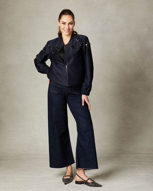 FEE G  IRIS - BEADED BOMBER 603B/102  NAVY 225