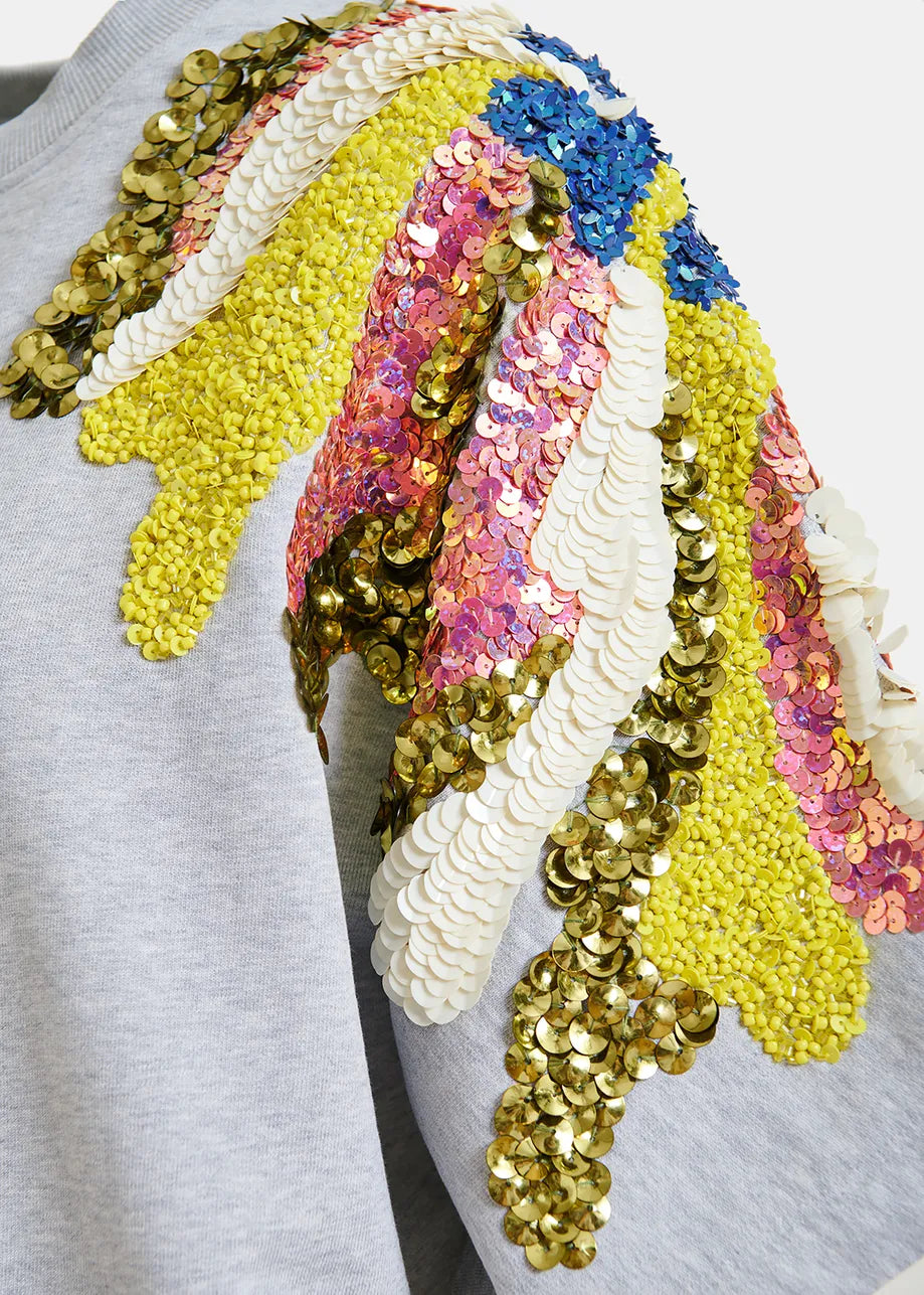 ESSENTIEL ANTWERP JADDA EMBROIDERED SWEATSHIRT SILVER LINING JADDA-J1SL 126