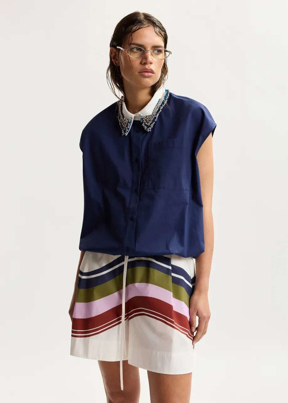 ESSENTIEL ANTWERP JANKY BEADED COLLAR SHIRT PATRIOT BLUE JANKY-PB07 126