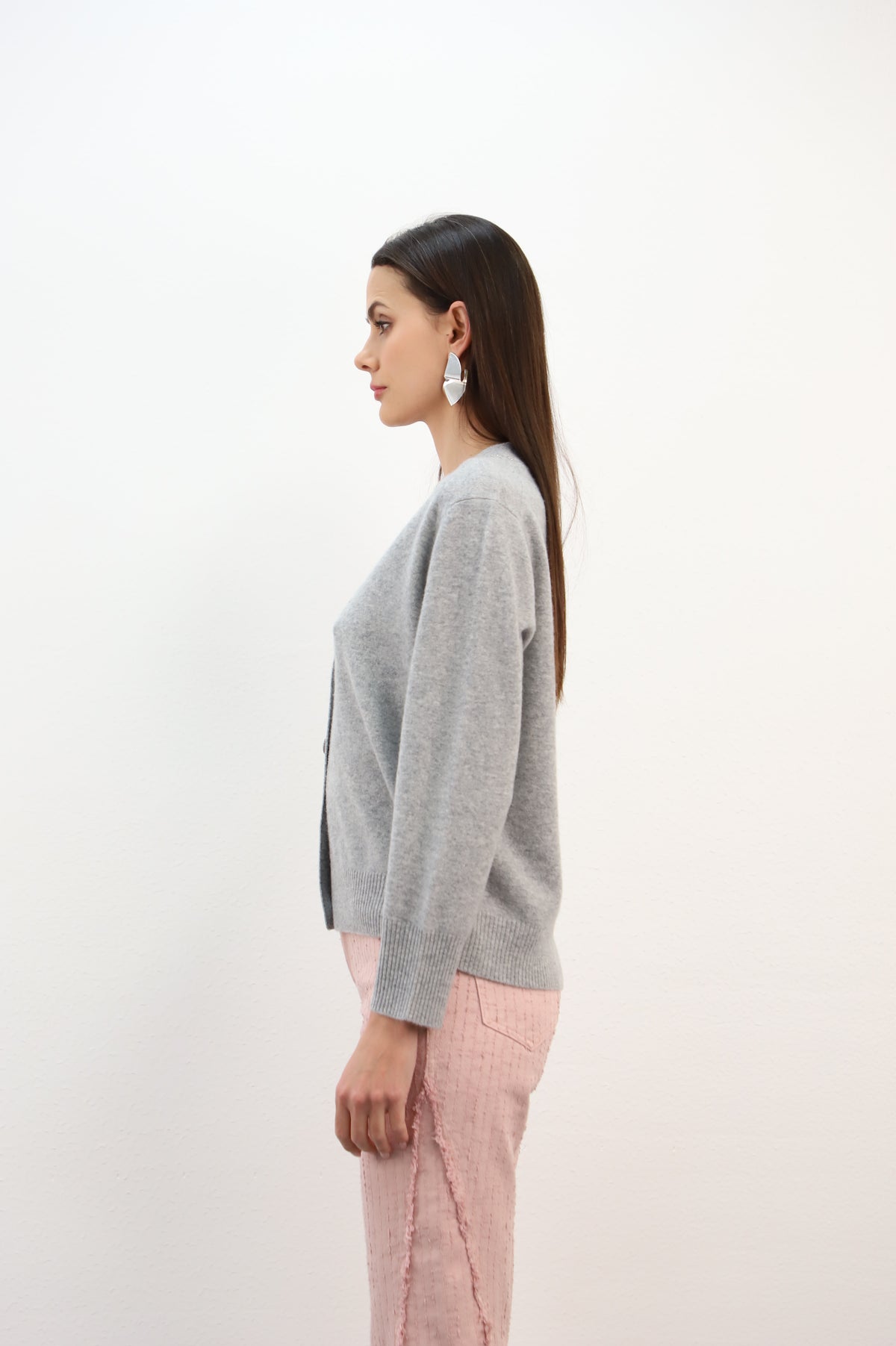 ESTHEME GREY V-NECK SPARKLE CARDIGAN JF6W15C 226