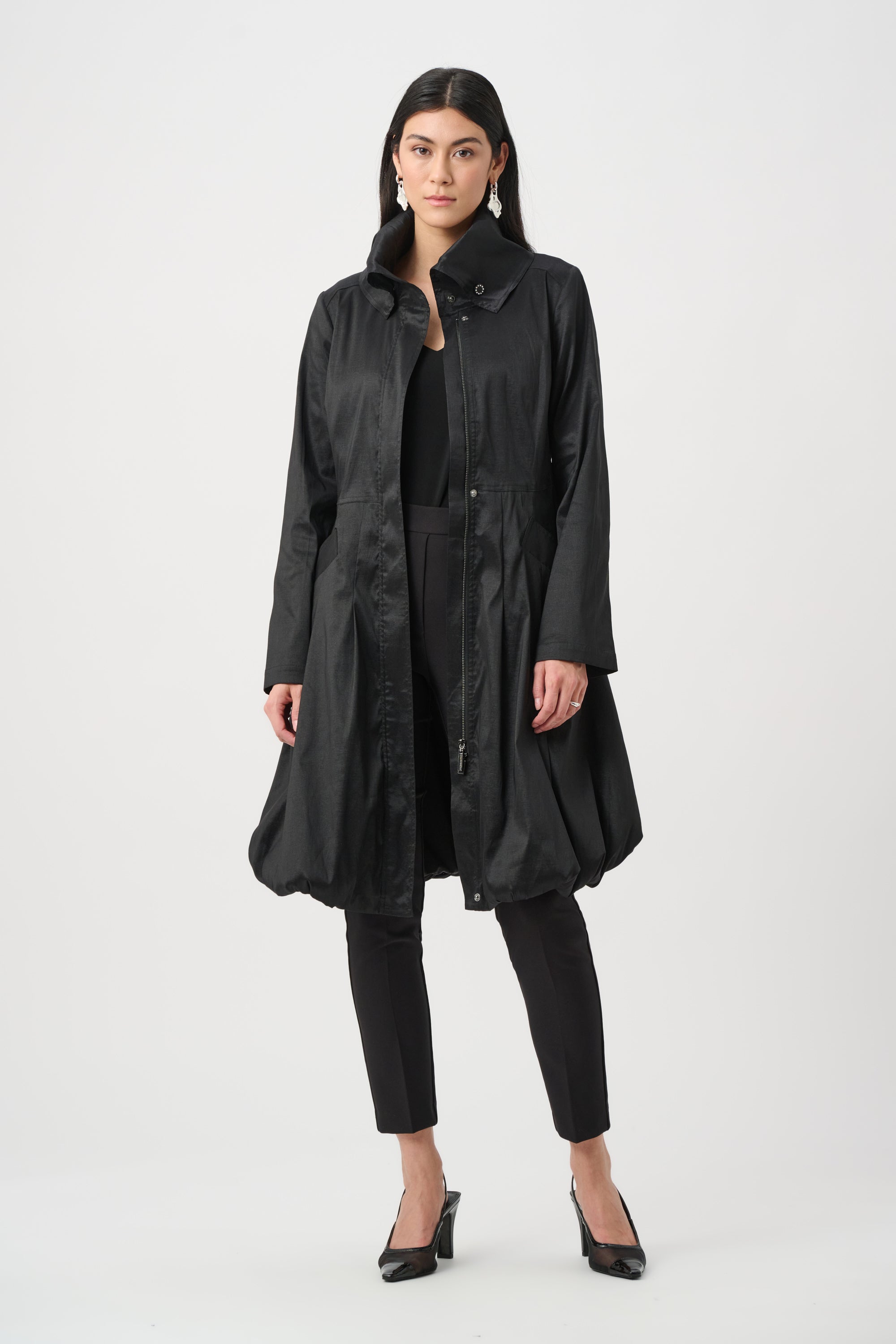 263911 11 joseph ribkoff black coat taffeta balloon bubble hem