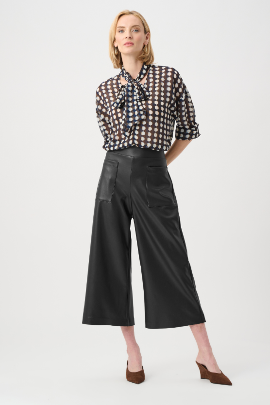 263096 11 joseph ribkoff black leatherette culotte crop pants