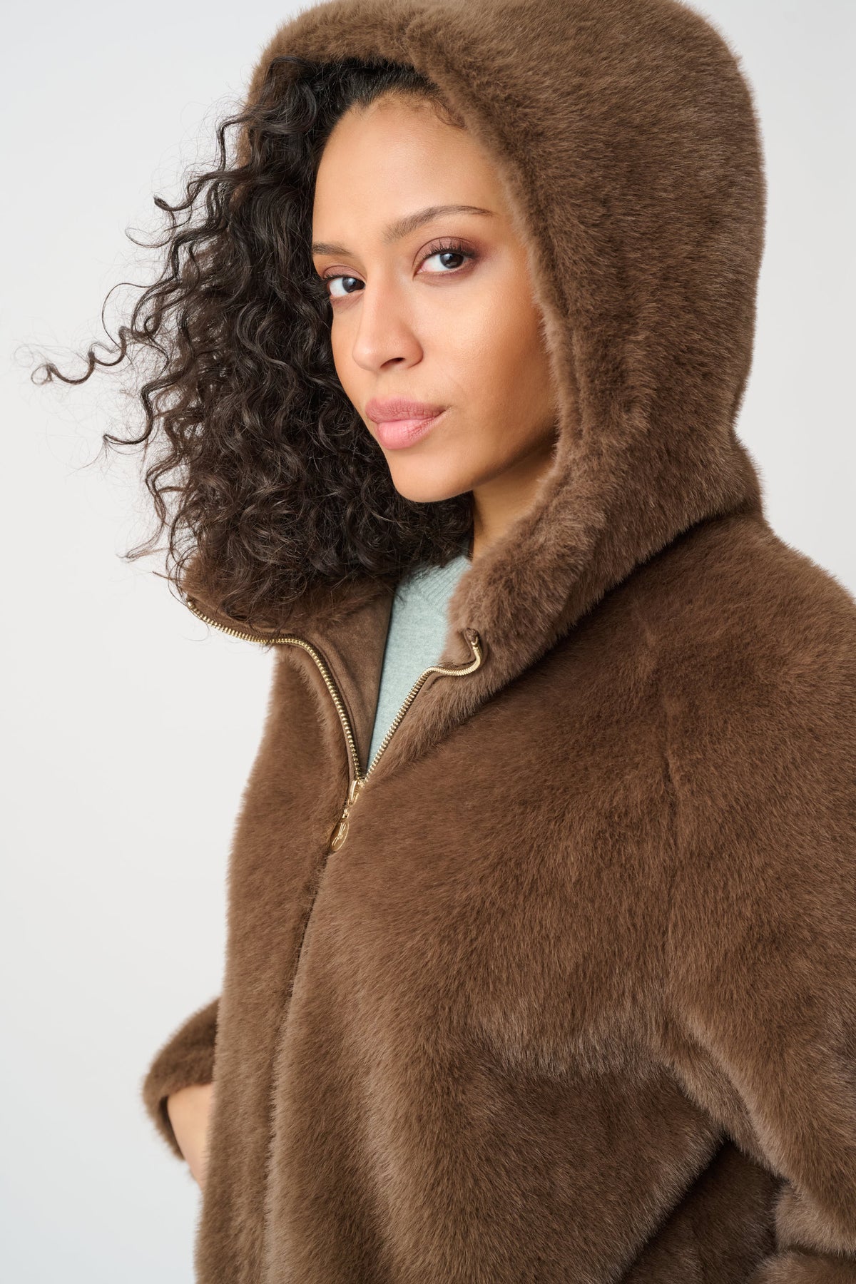 263914 4548 joseph ribkoff brown furry coat with hood