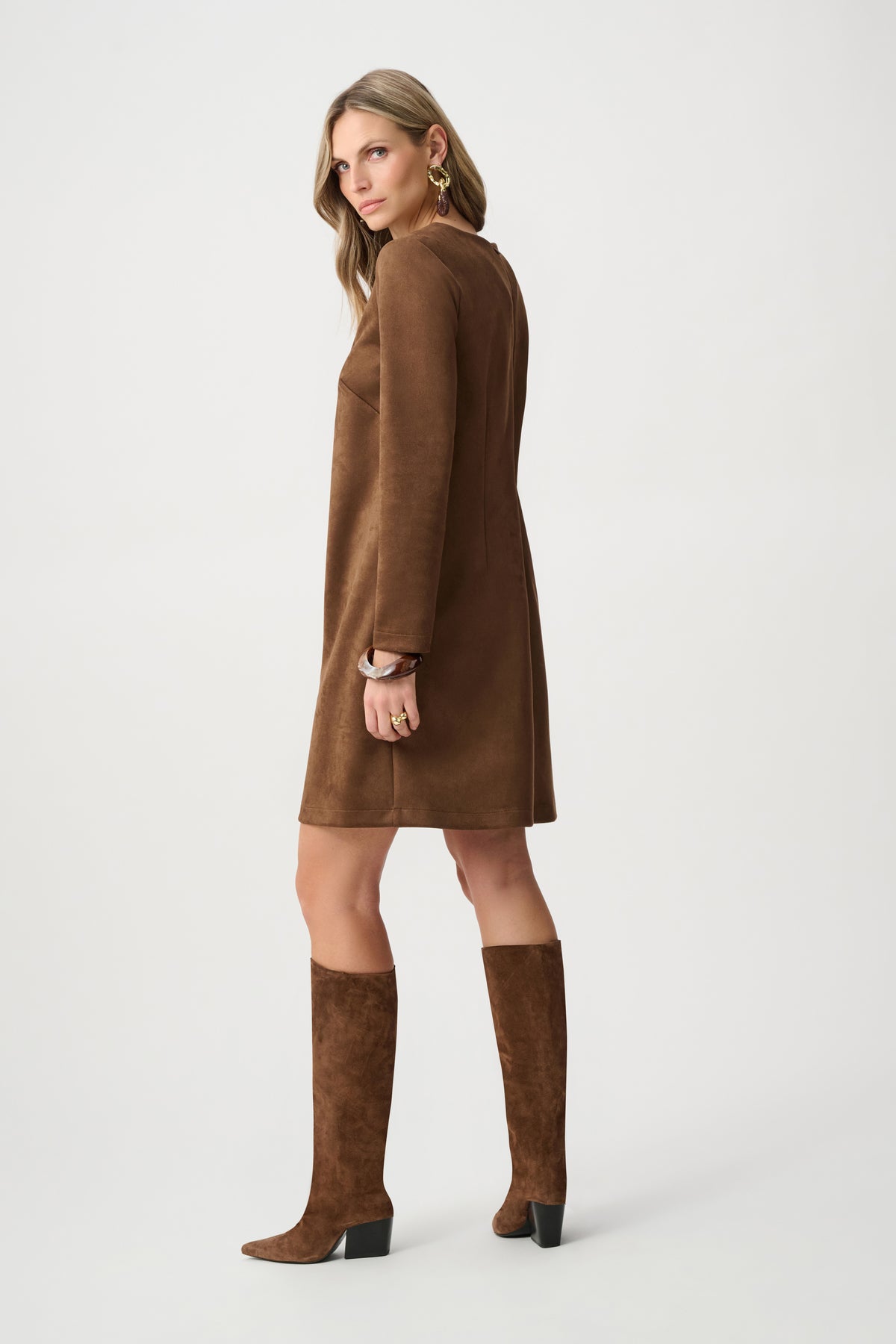 263177 15 joseph ribkoff brown mini dress with gold detail