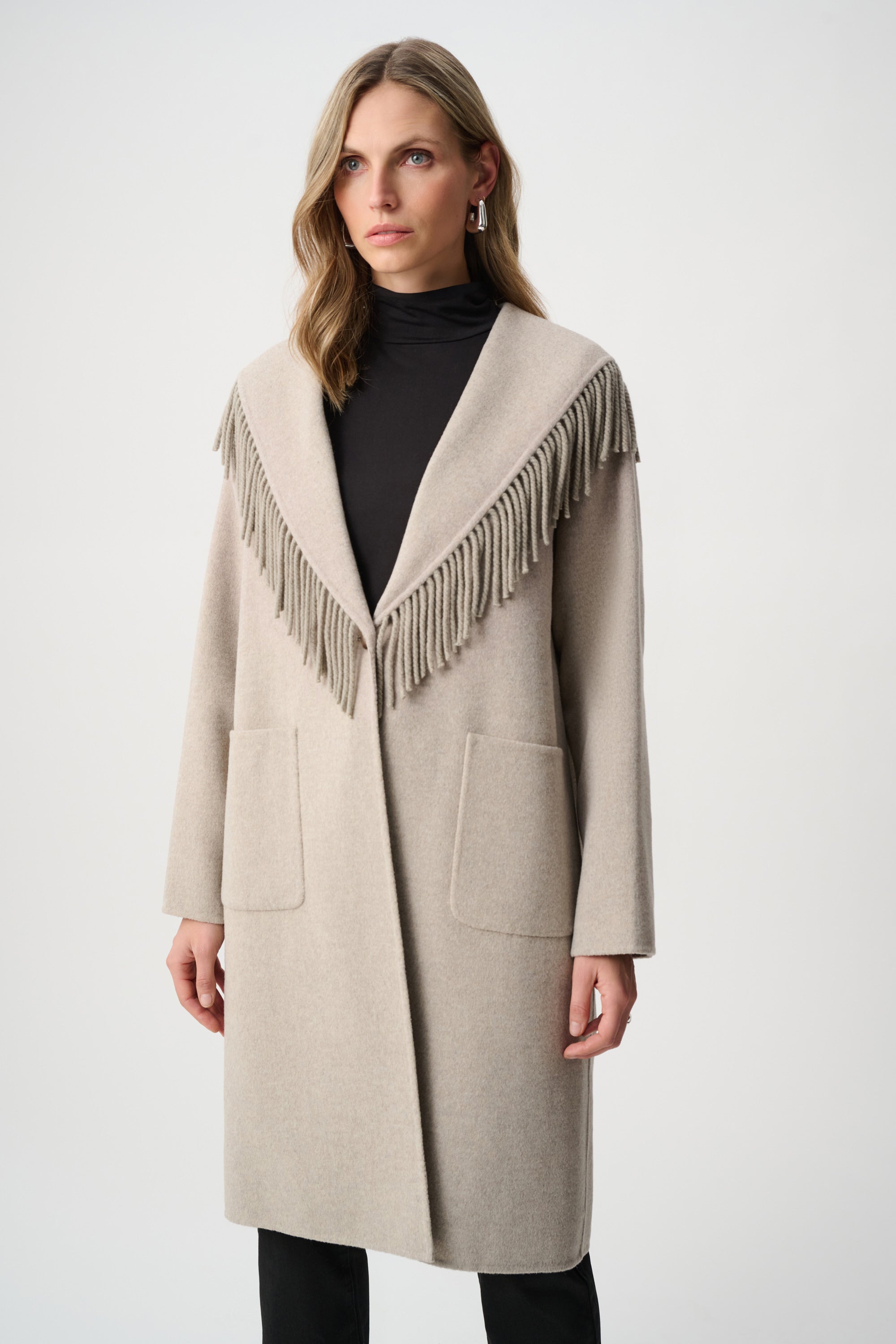  263912 37 joseph ribkoff cream coat fringe detail