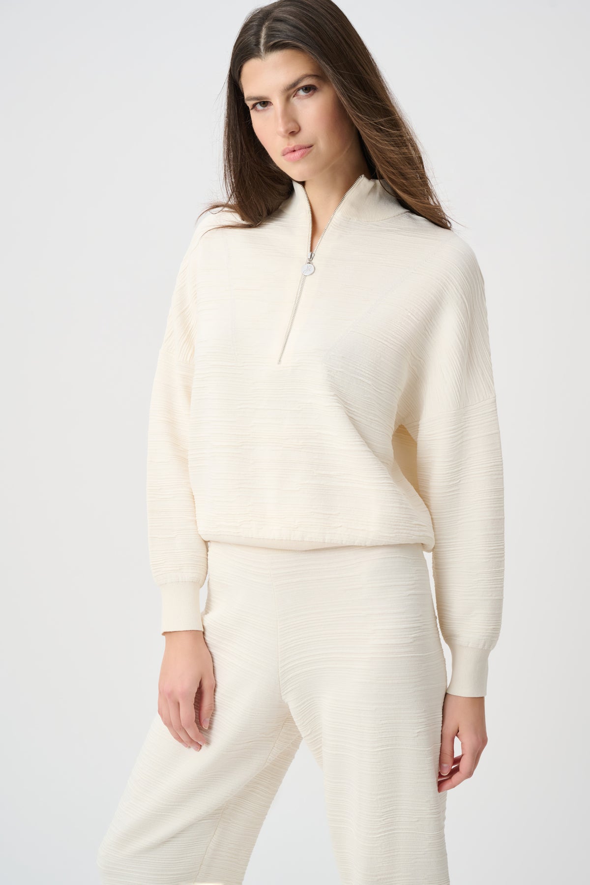 263631 4457 joseph ribkoff cream half zip top with cuffed sleeves