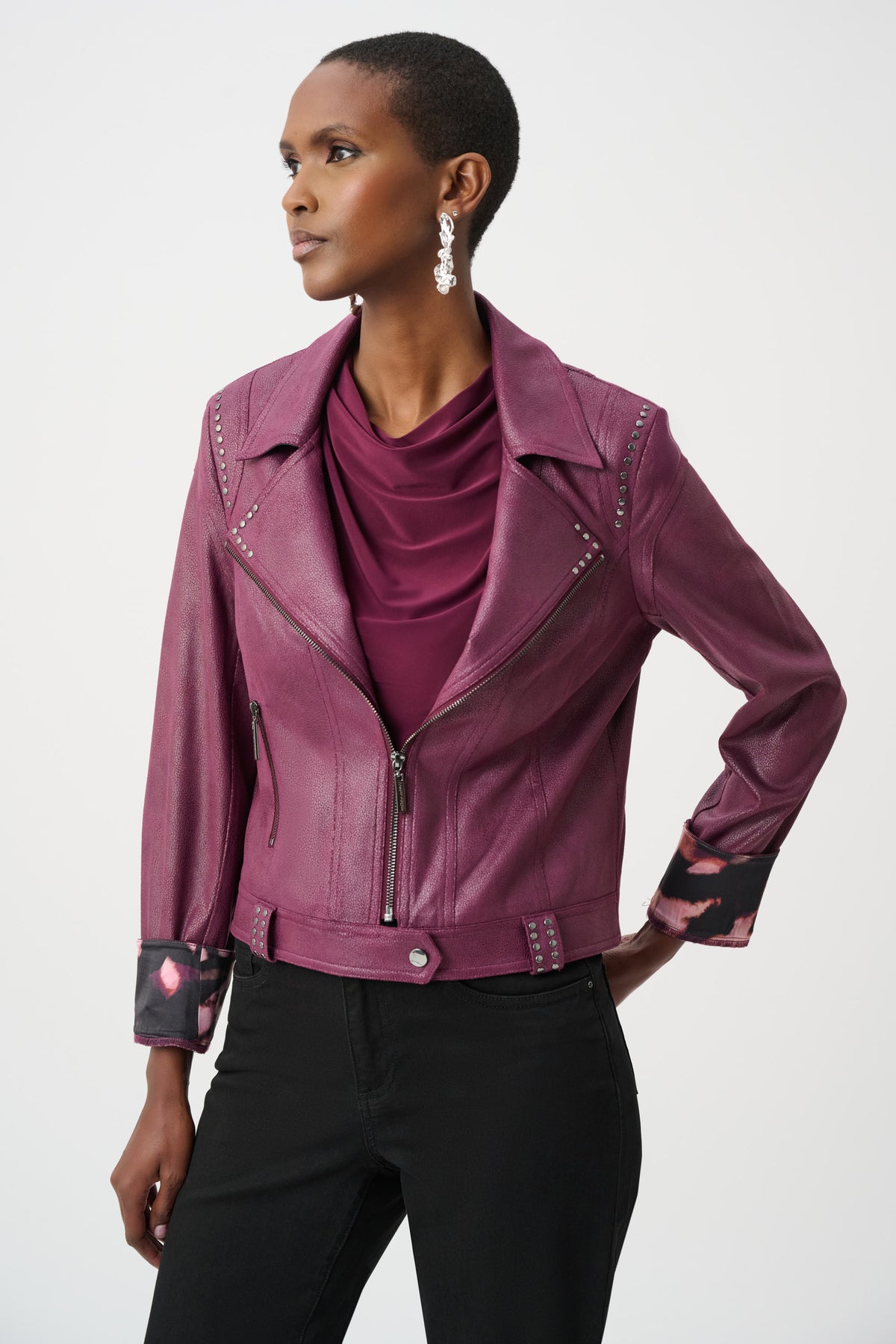 263907 4539 jospeh ribkoff faux suede jacket berry pink with stud detail