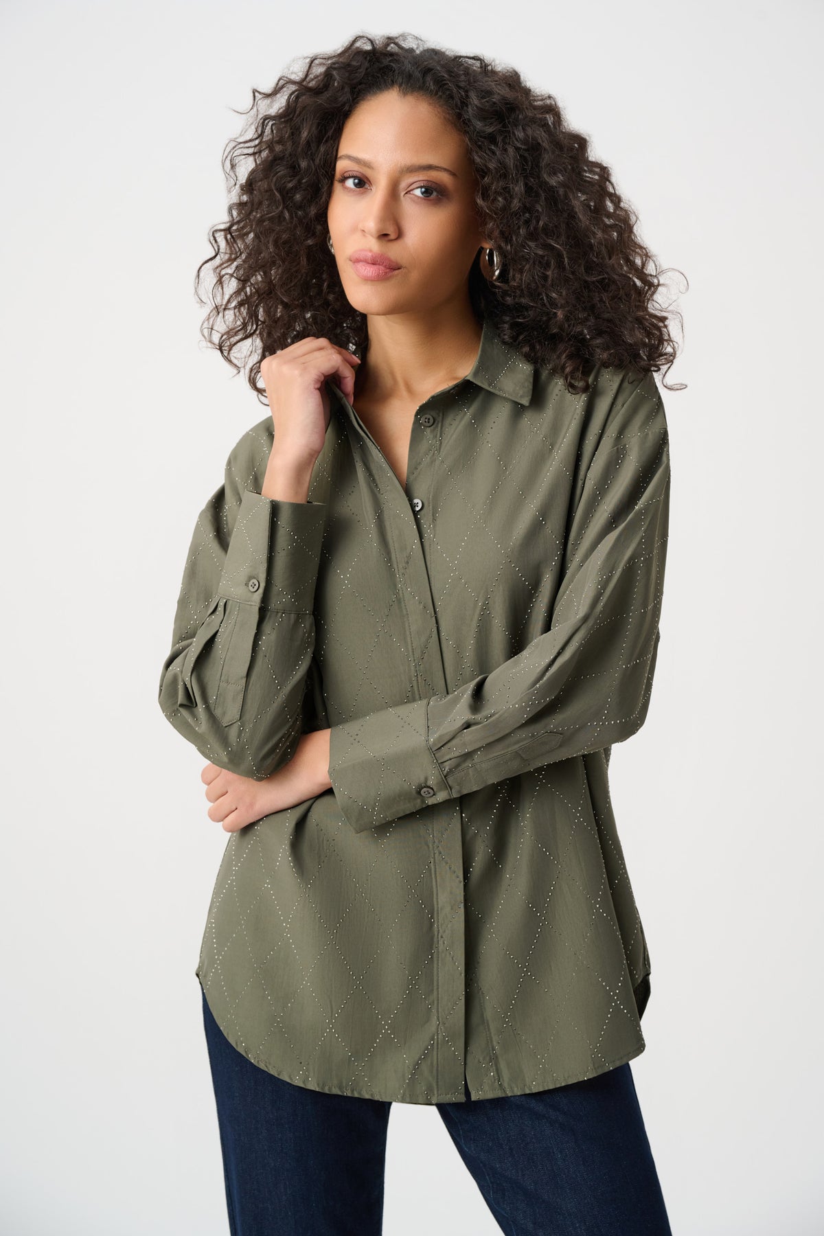 263922 3380 joseph ribkoff green sparkly blouse going out top
