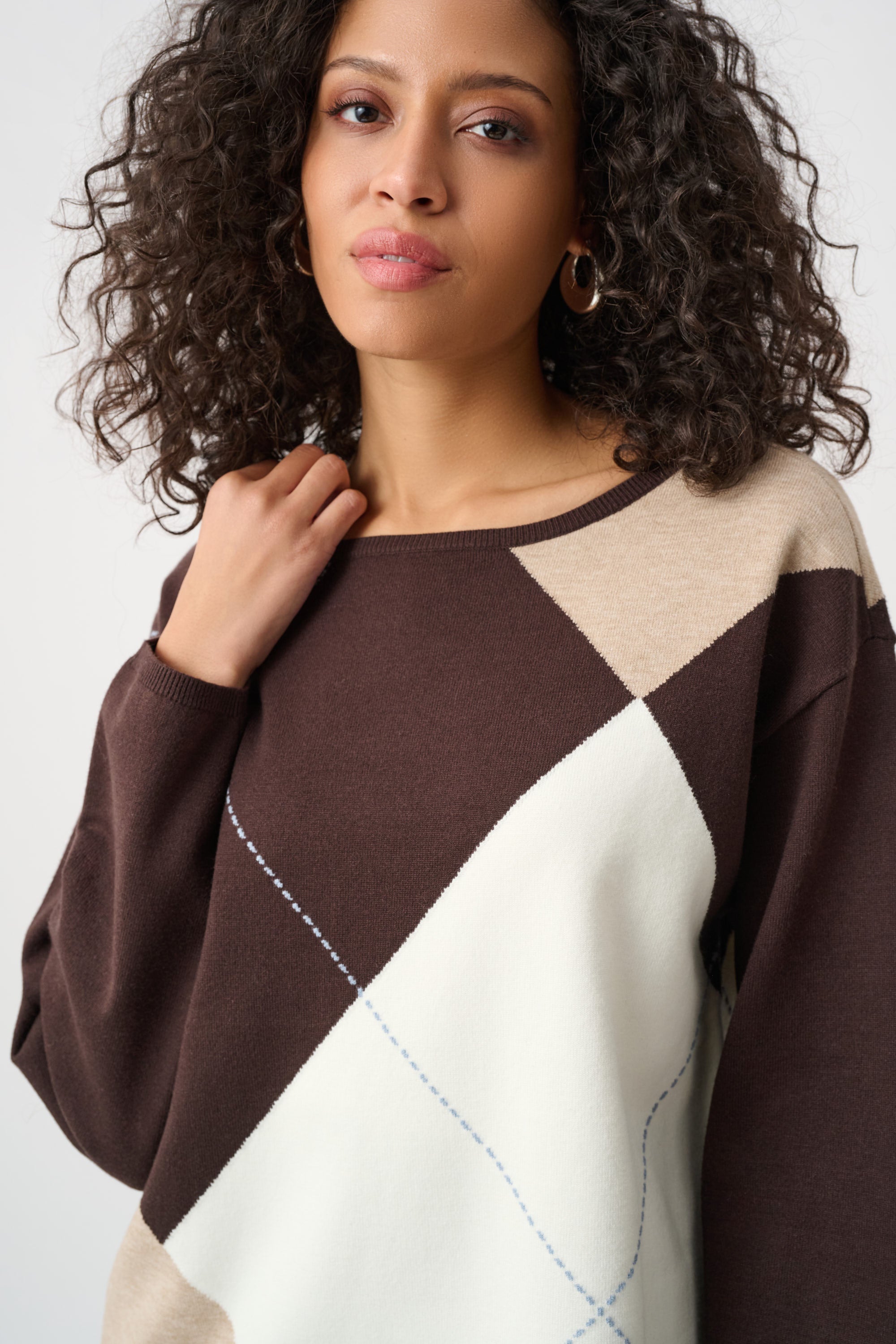 263948 4530 joseph ribkoff multi sweater diamond brown casual