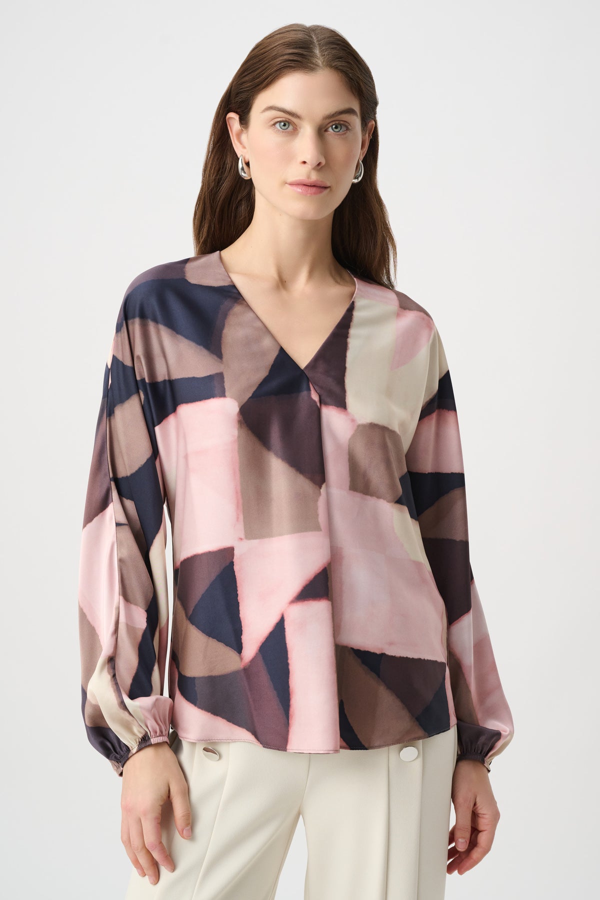 264197 178 joseph ribkoff multi colour top geometric v-neck cuff sleeves