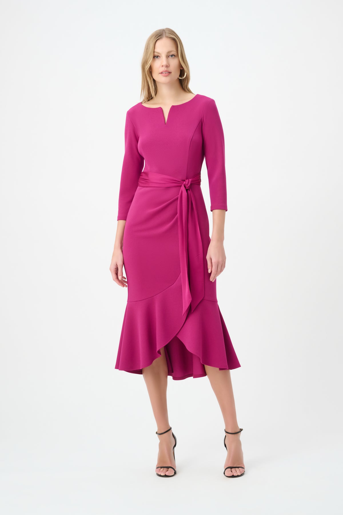 264711 4587 joseph ribkoff pink trumpet dress with fabric belt