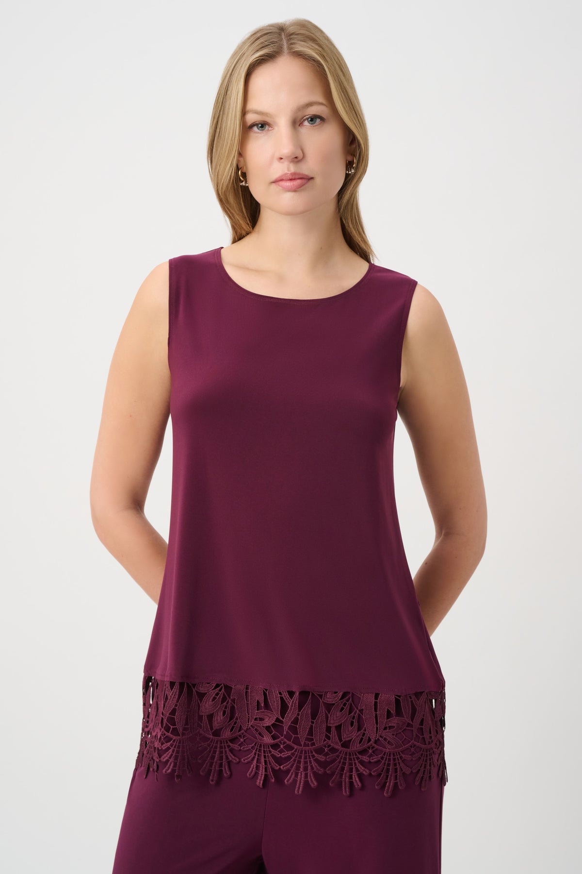 262094W26 4539 jospeh ribkoff wine top with embroidered fringe detail