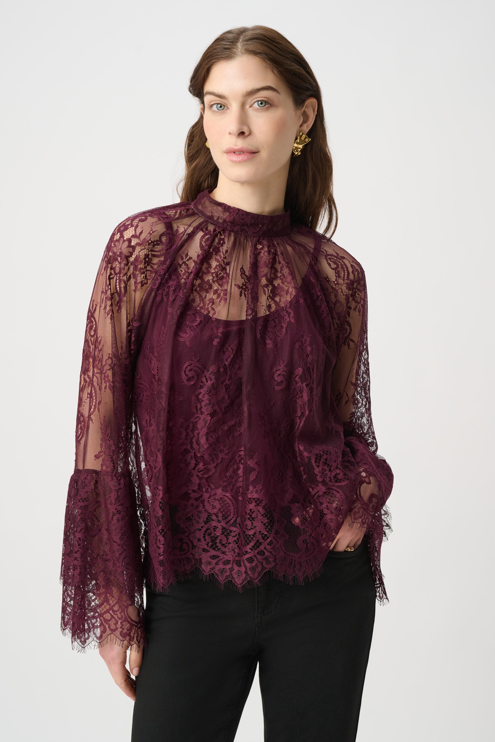 264098 4539 joseph ribkoff wine lace sleeves going out top