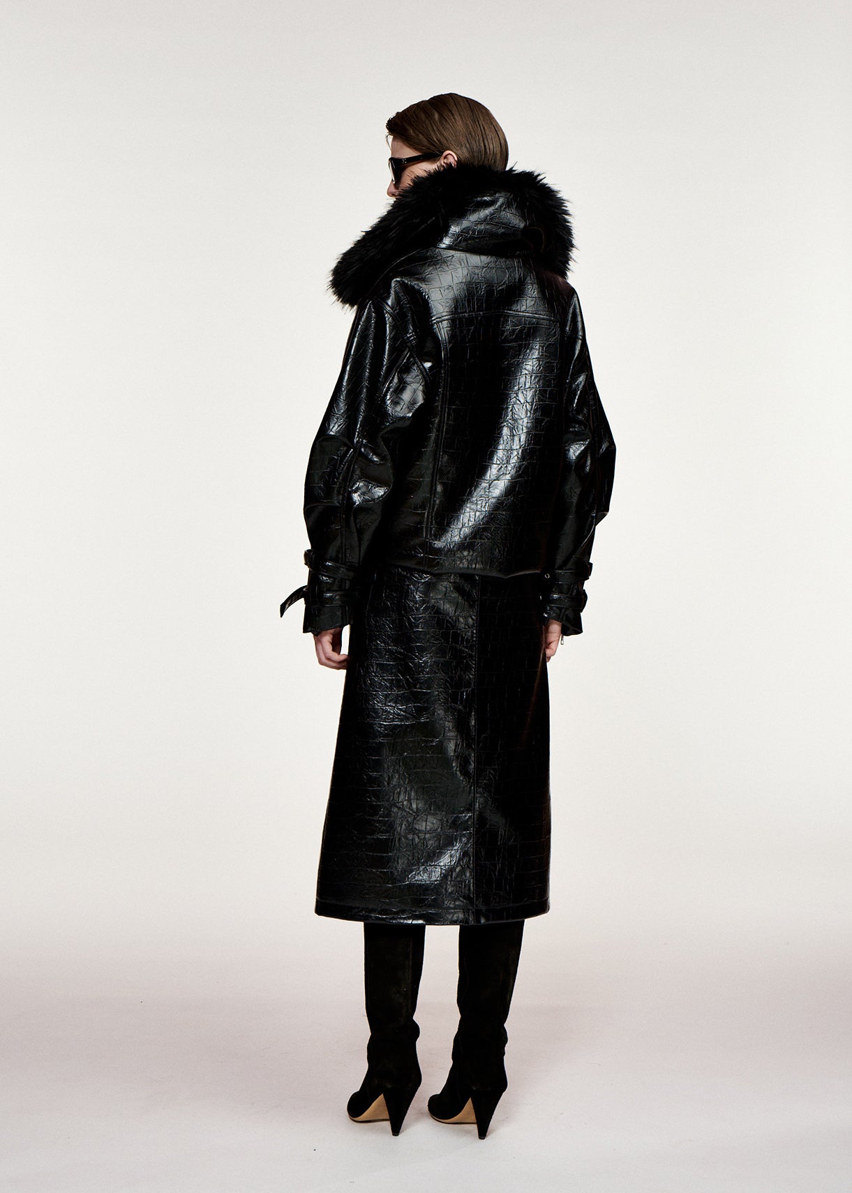 ESSENTIEL ANTWERP BLACK KABUKI FAUX LEATHER BOMBER 226