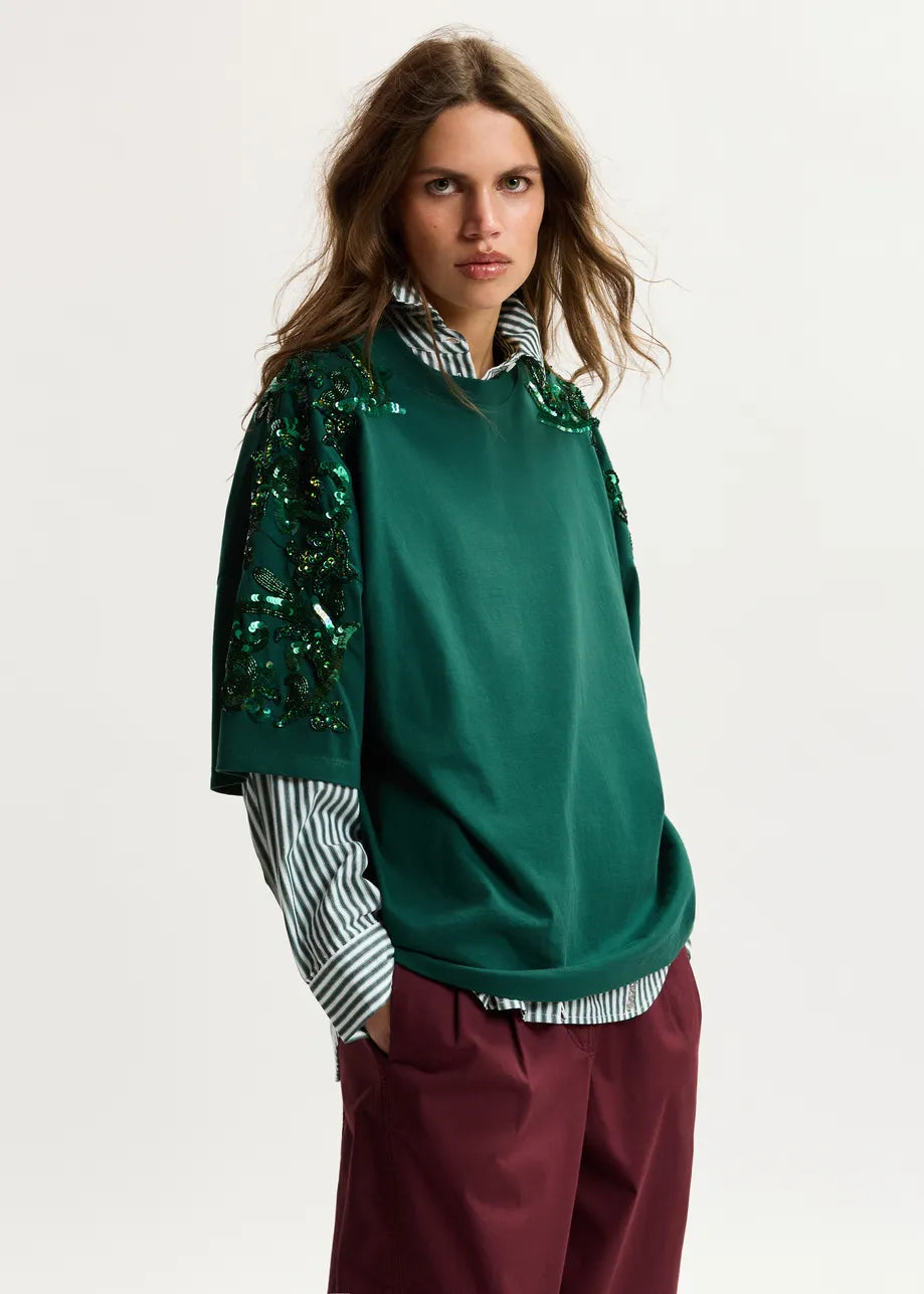ESSENTIEL ANTWERP KANGOO EMBROIDERED SWEATSHIRT GREEN BG05 226