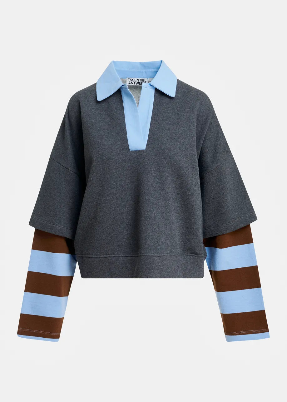 ESSENTIEL ANTWERP BLUE KANTELOU POLO SWEATSHIRT 226