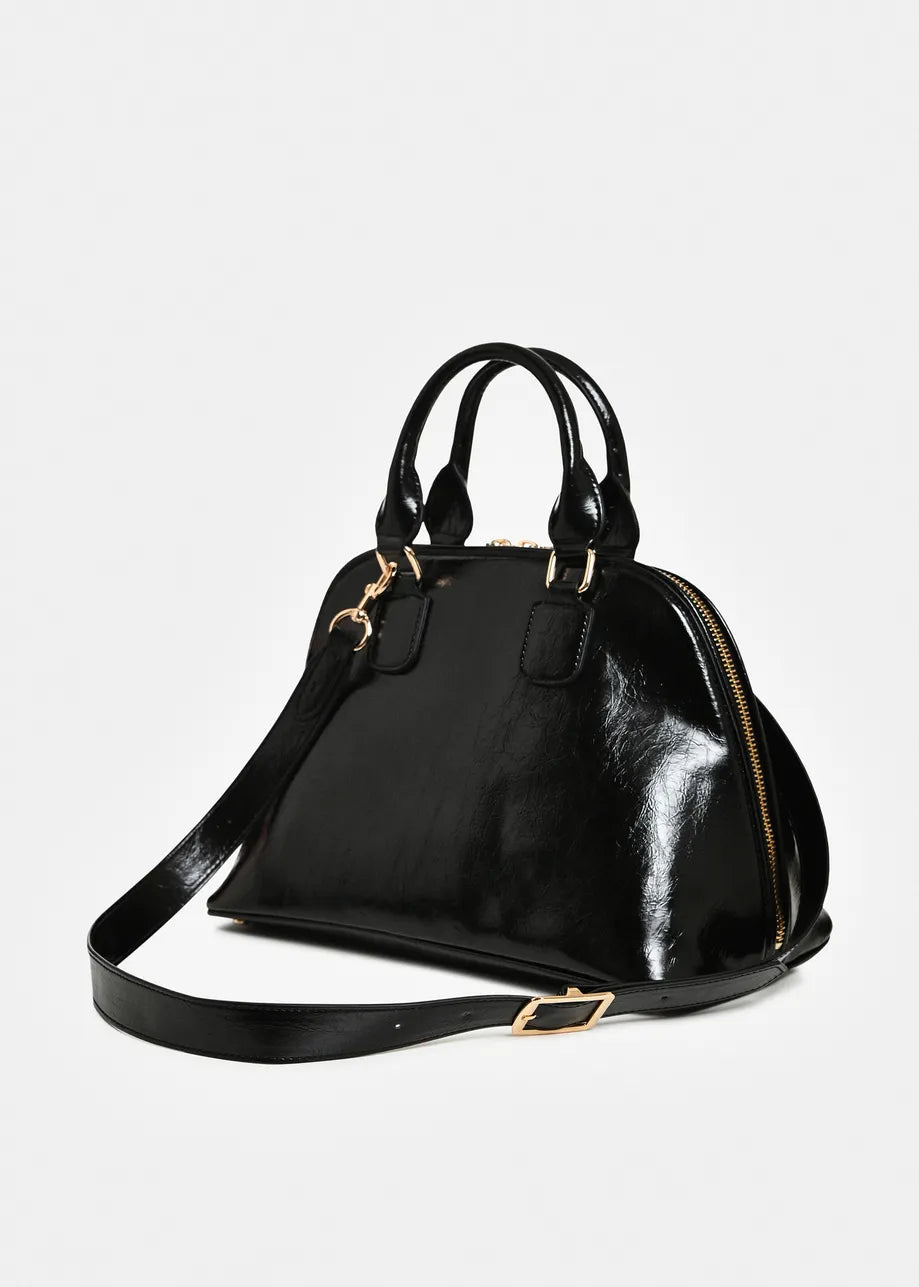 ESSENTIEL ANTWERP BLACK KARLA SHINY HANDBAG 226