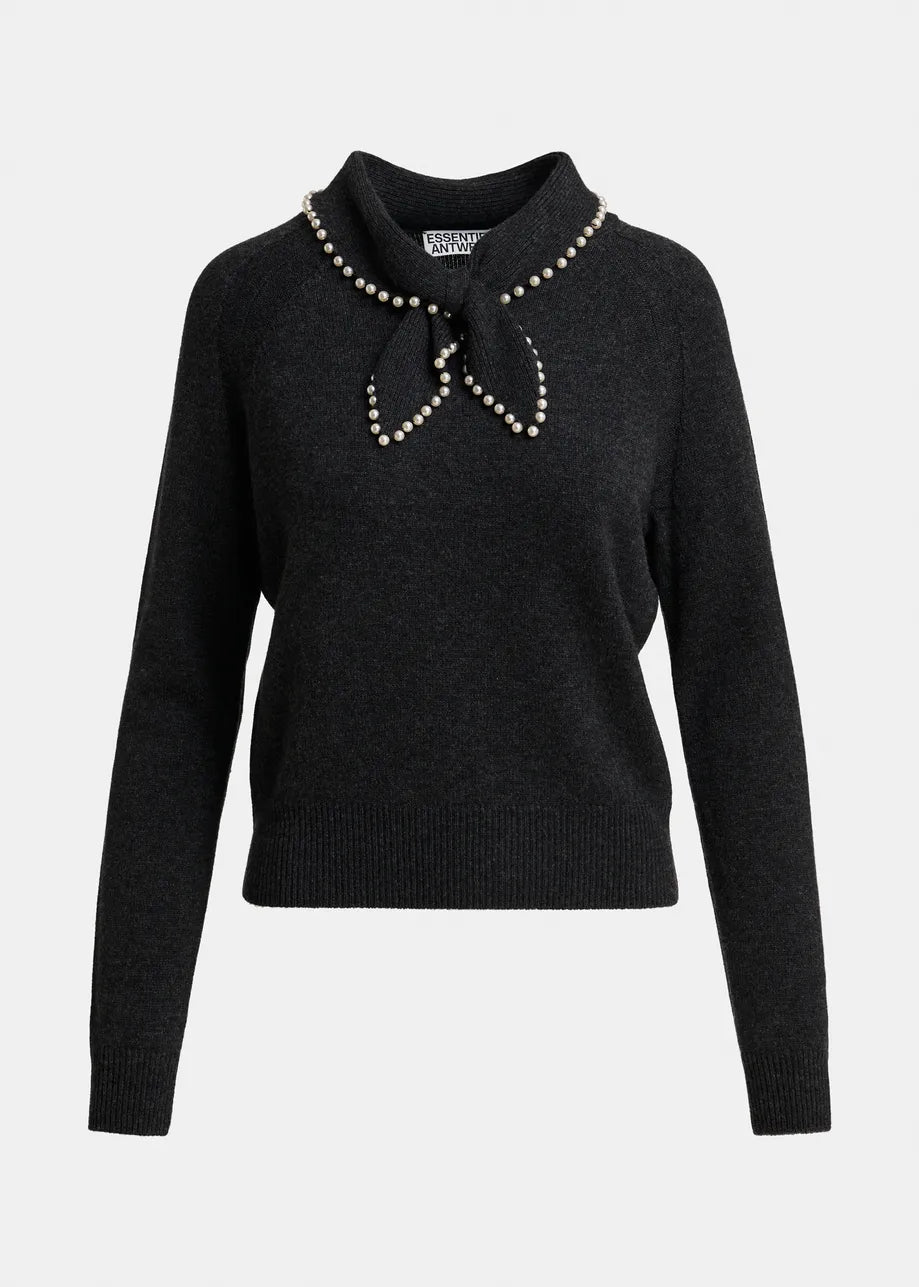 ESSENTIEL ANTWERP GREY KASA PULLOVER WITH BEADS 226