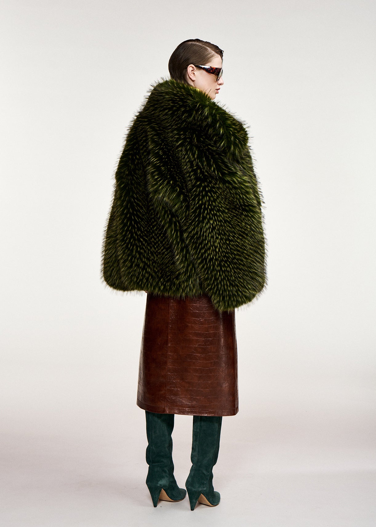 ESSENTIEL ANTWERP GREEN KASTANJE FAUX FUR COAT 226