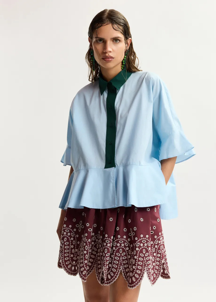 ESSENTIEL ANTWERP KAYLEE PEPLUM BLUE SHIRT K2AQ 226
