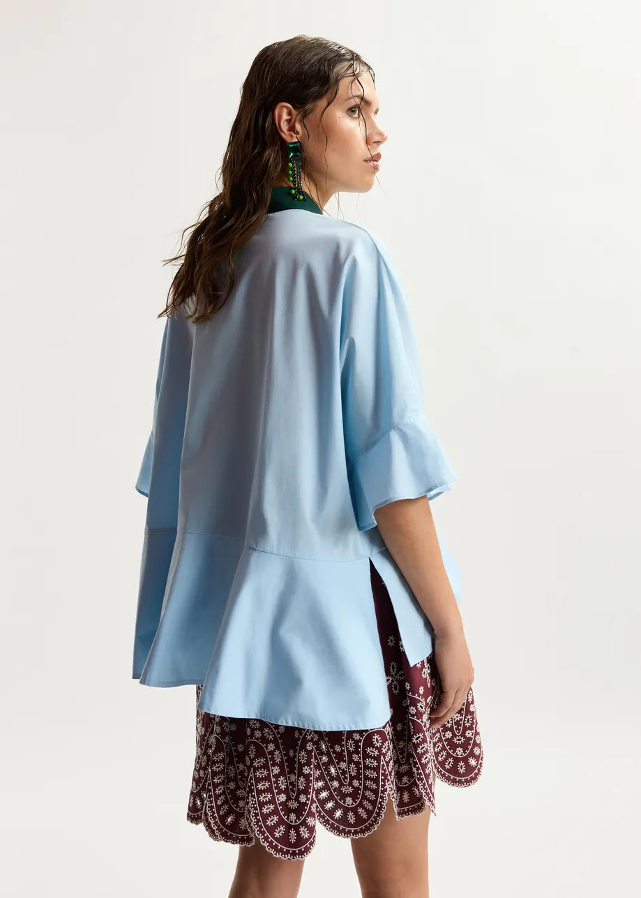 ESSENTIEL ANTWERP KAYLEE PEPLUM BLUE SHIRT K2AQ 226