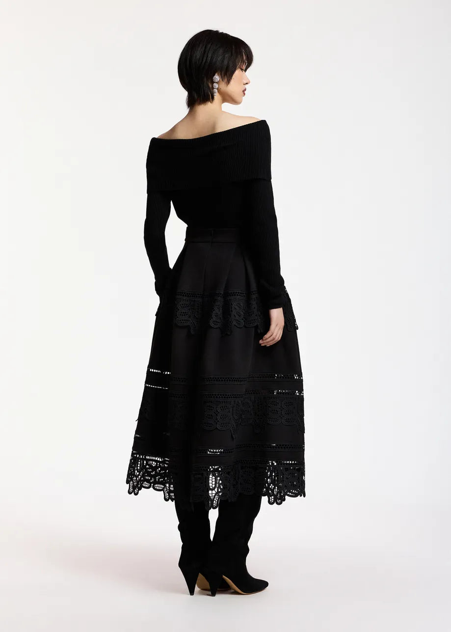 ESSENTIEL ANTWERP BLACK KOMMON NEOPRENE LACE SKIRT 226