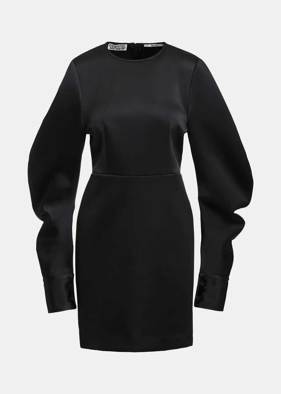 ESSENTIEL ANTWERP BLACK KORI BANANA SLEEVE MINIDRESS 226
