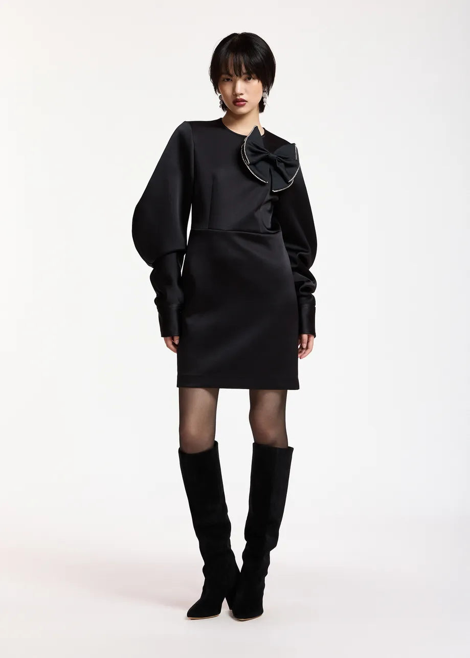 ESSENTIEL ANTWERP BLACK KORI BANANA SLEEVE MINIDRESS 226