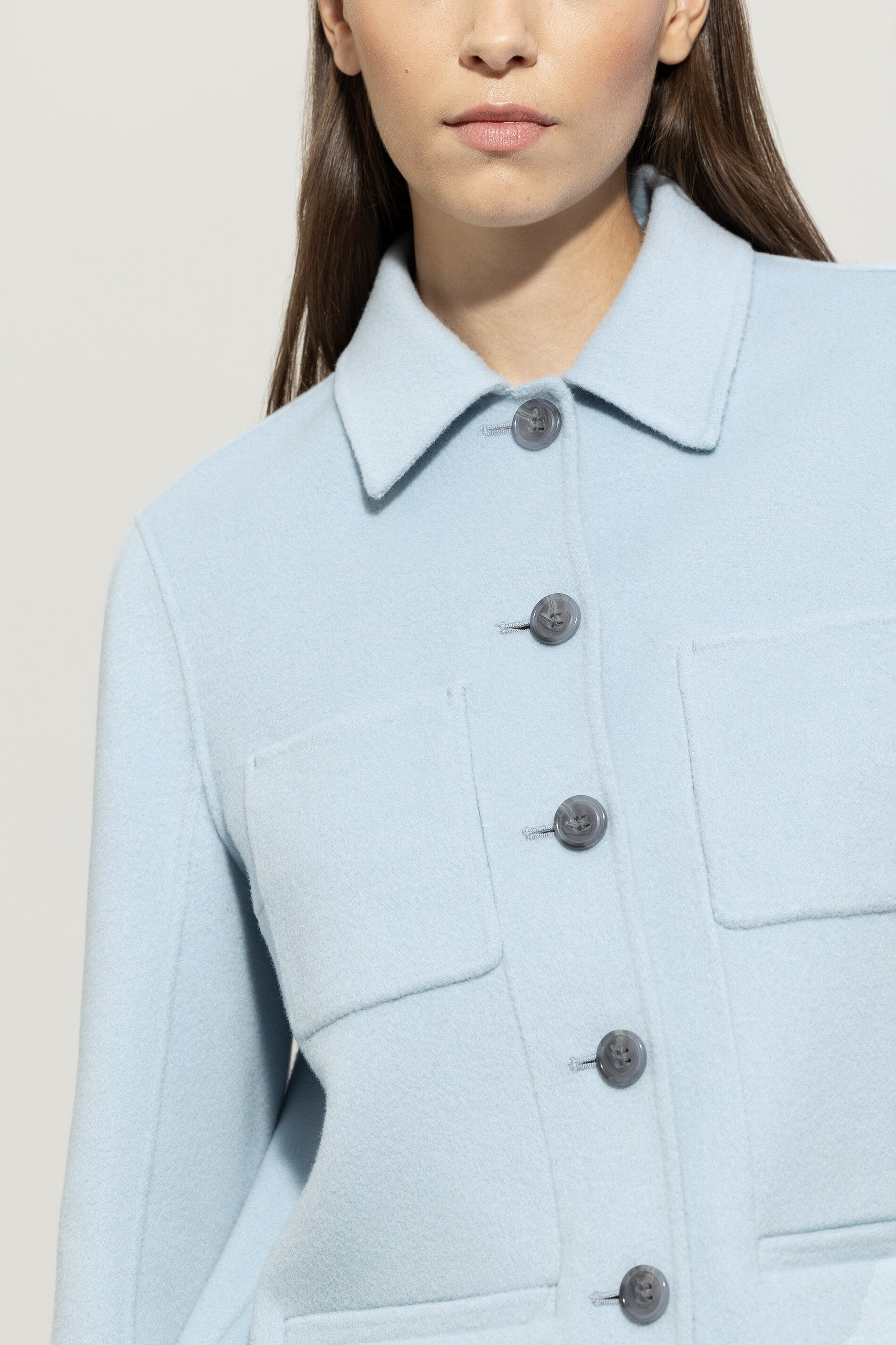 LUISA CERANO BLUE DOUBLE FACE WOOL SHIRT JACKET 418328 MACBEES 