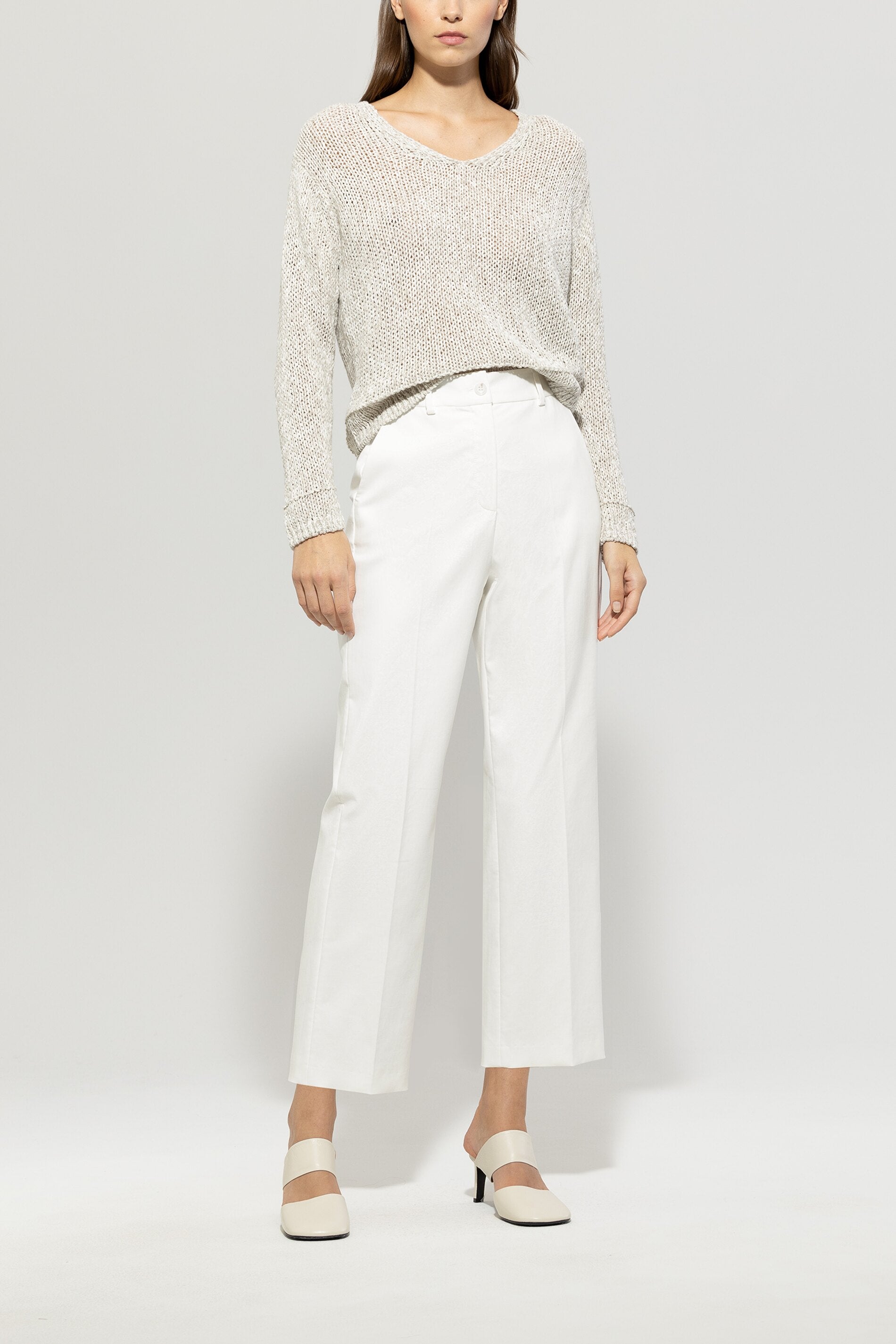 LUISA CERANO WHITE CROPPED WIDE LEG TROUSERS 618762 MACBEES