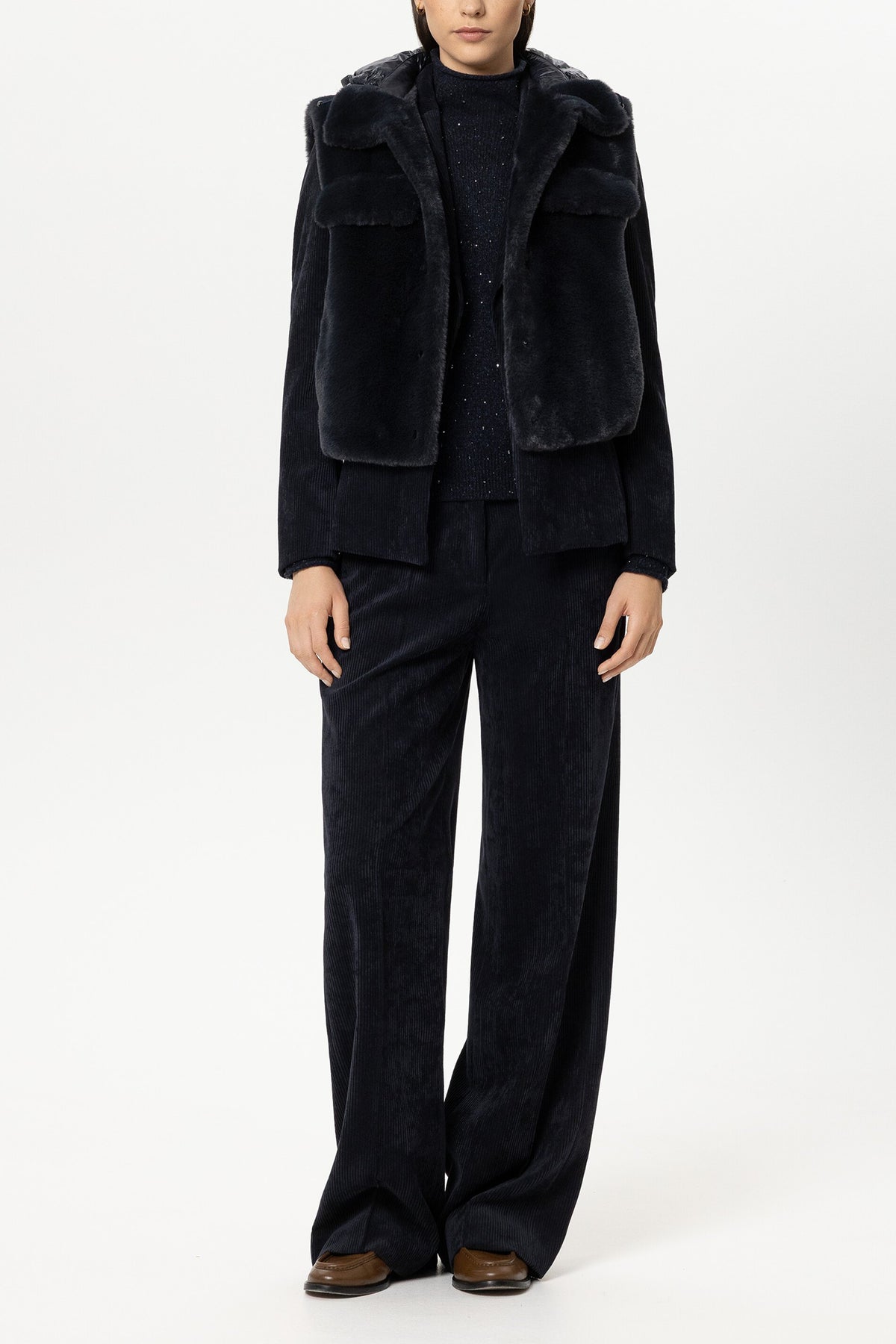 LUISA CERANO NAVY FUR GILET JACKET 448455 226
