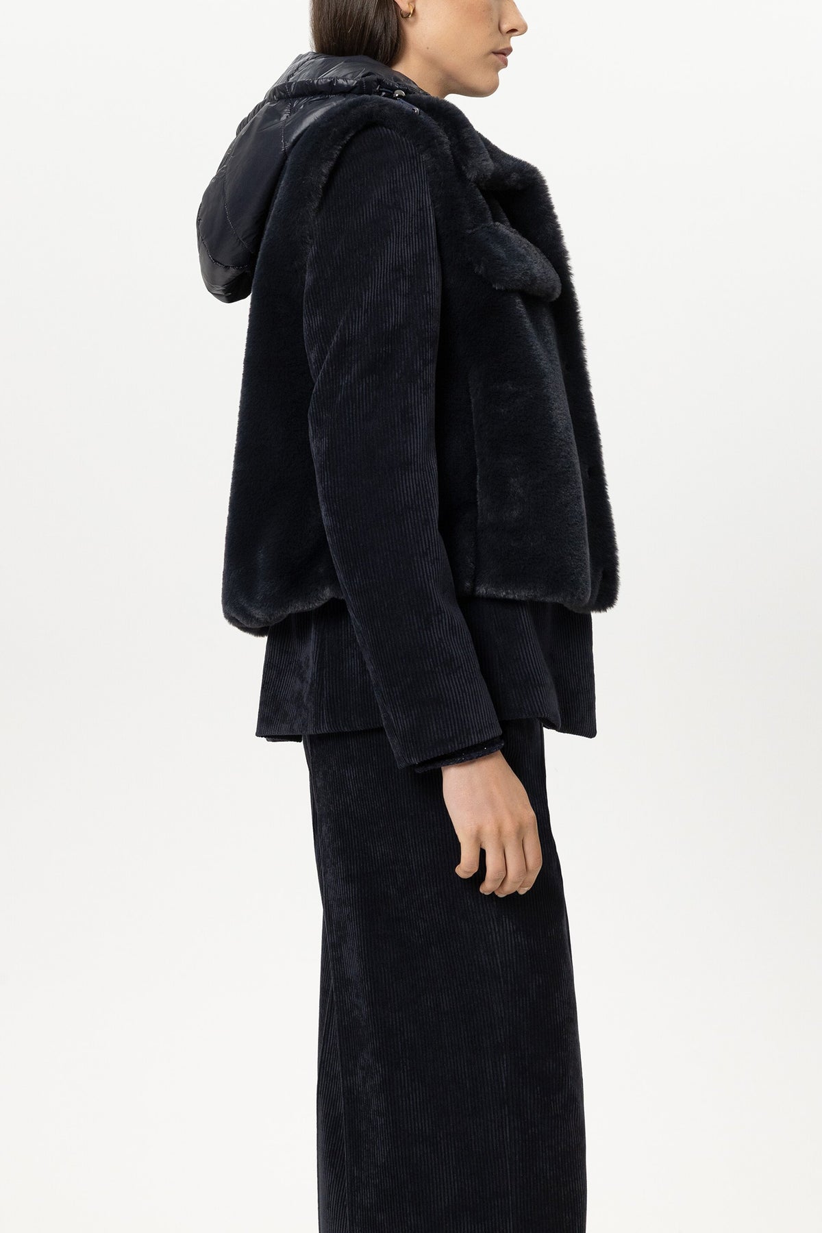 LUISA CERANO NAVY FUR GILET JACKET 448455 226